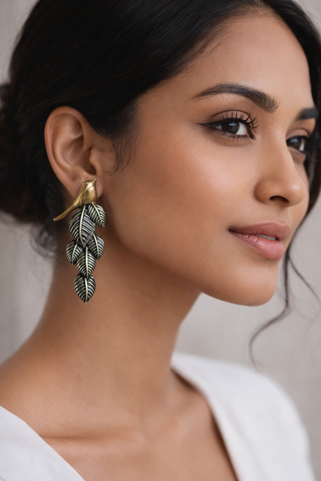 Antique Leaf Drop Stud Earrings