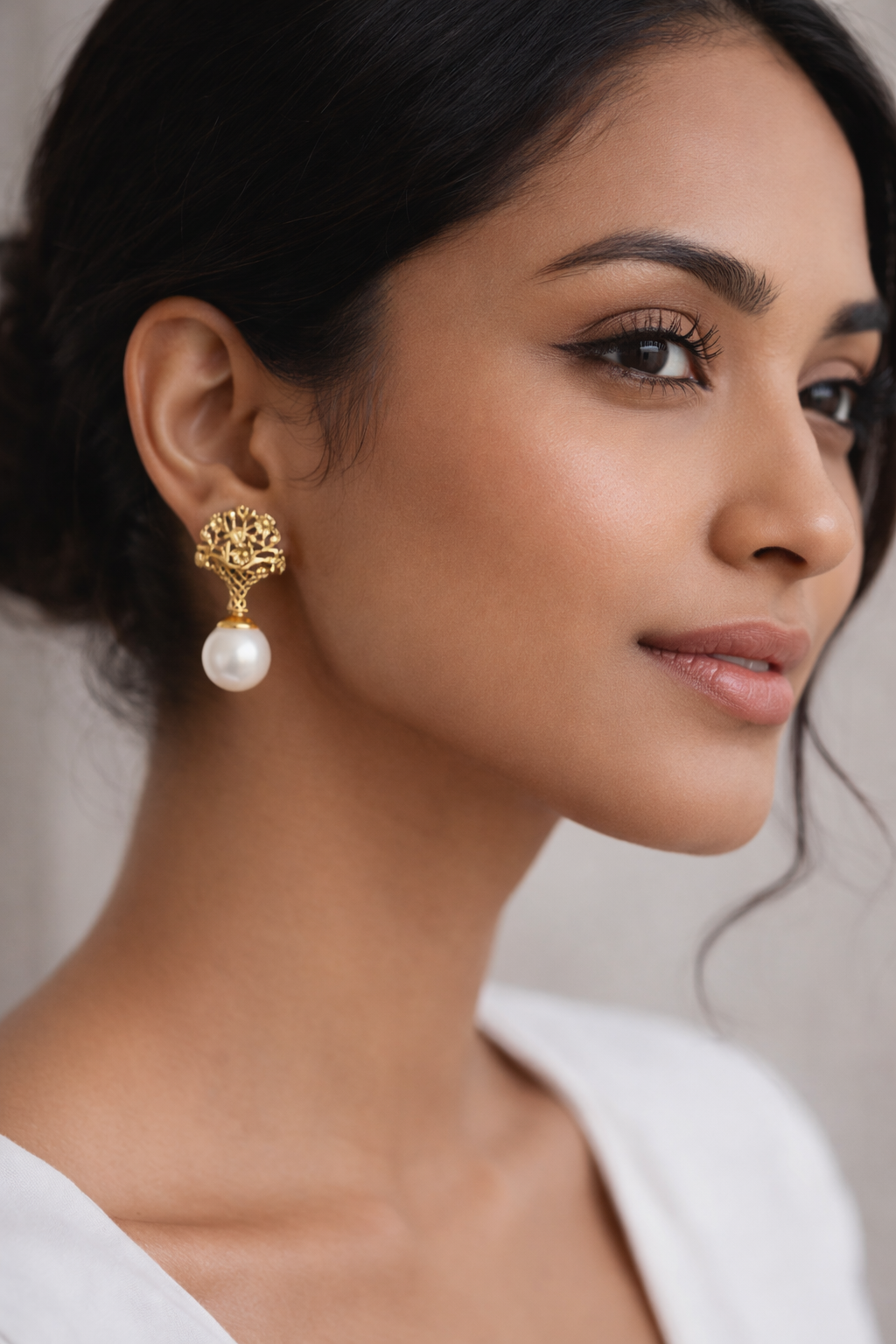 Golden Tree Pearl Drop Earrings