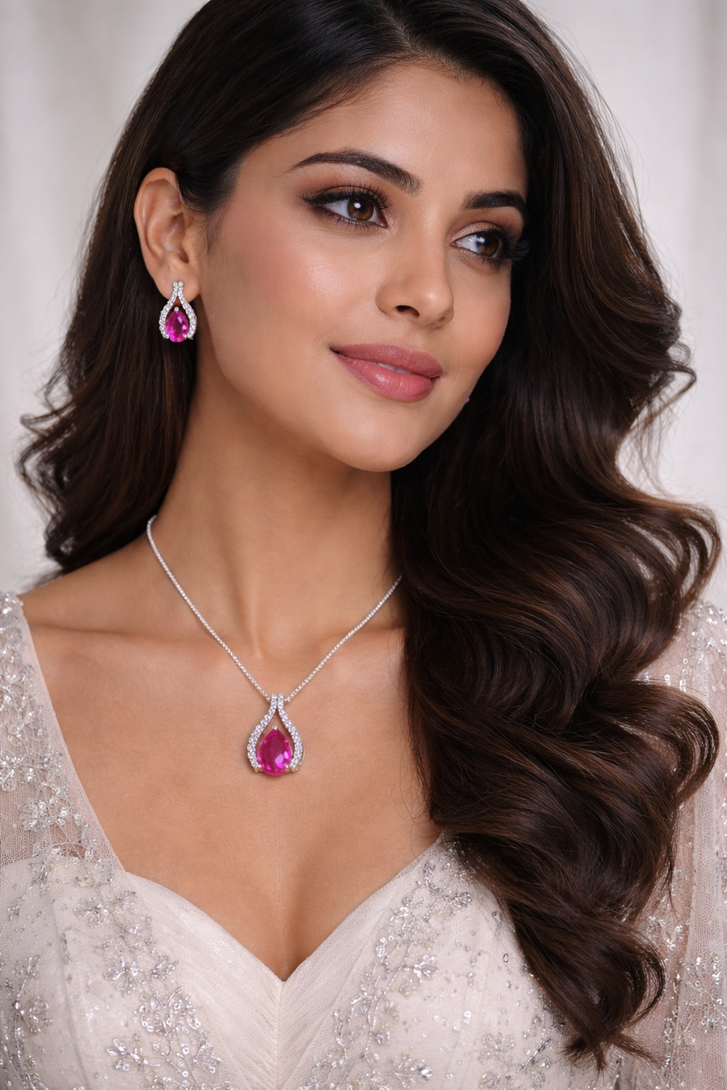 Diamond Replica Teardrop Sparkle Necklace Set