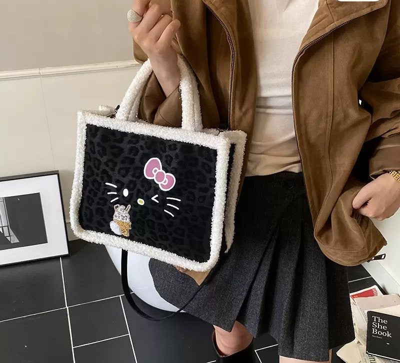 Hello Kitty Leopard Print Furry Tote Bag