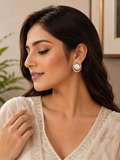 Pearl Halo Crystal Stud Earrings | 18K Gold Plated | Elegant Statement Earrings for Women