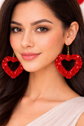 Crimson Floral Heart Hoops
