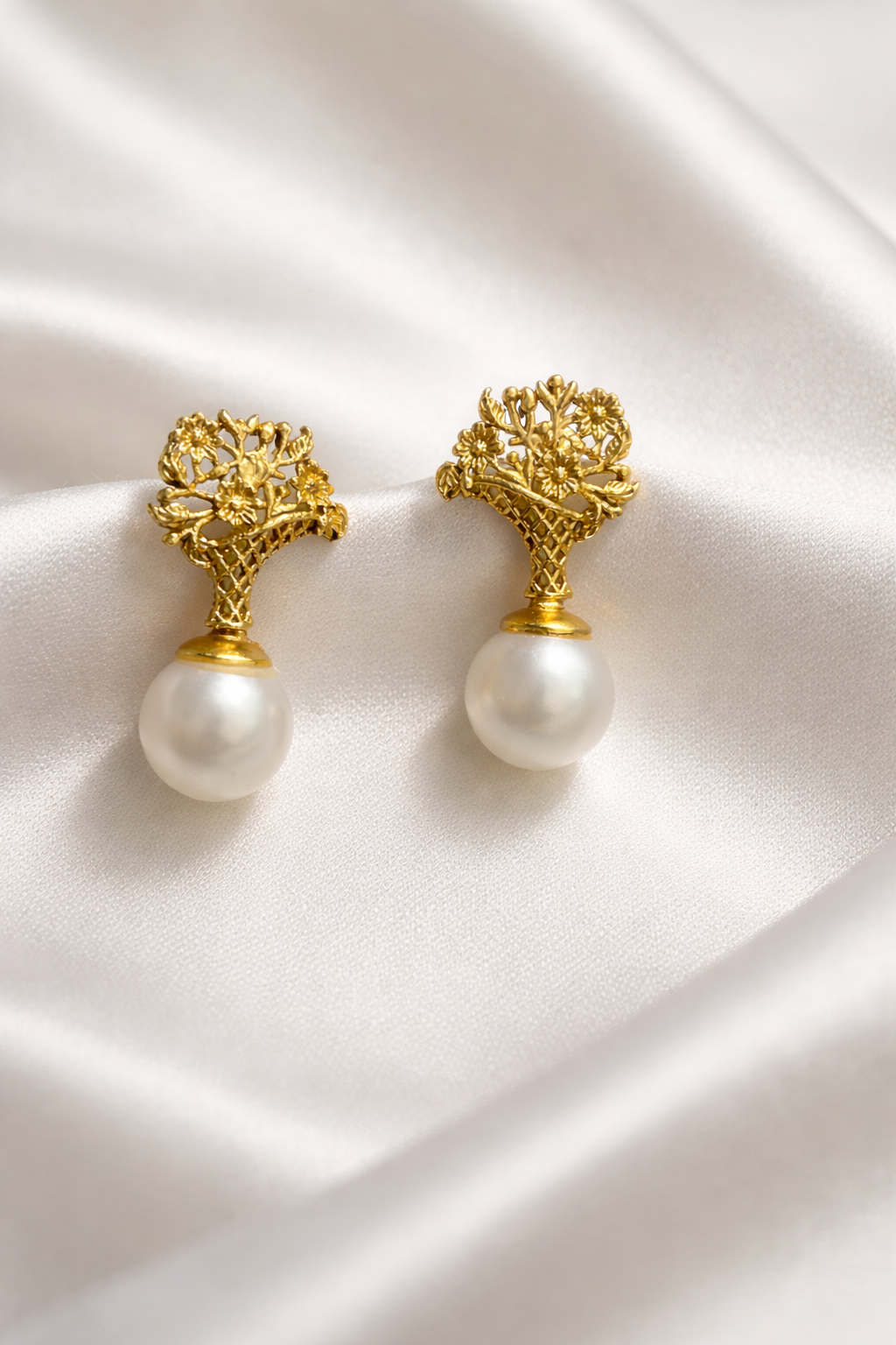Golden Tree Pearl Drop Earrings