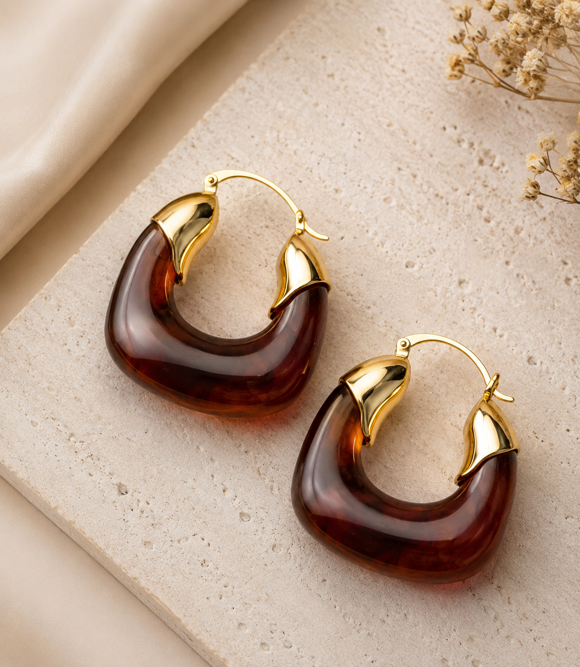 Deep Brown & Gold Statement Hoop Earrings for Women – Modern Fashion Jewellery