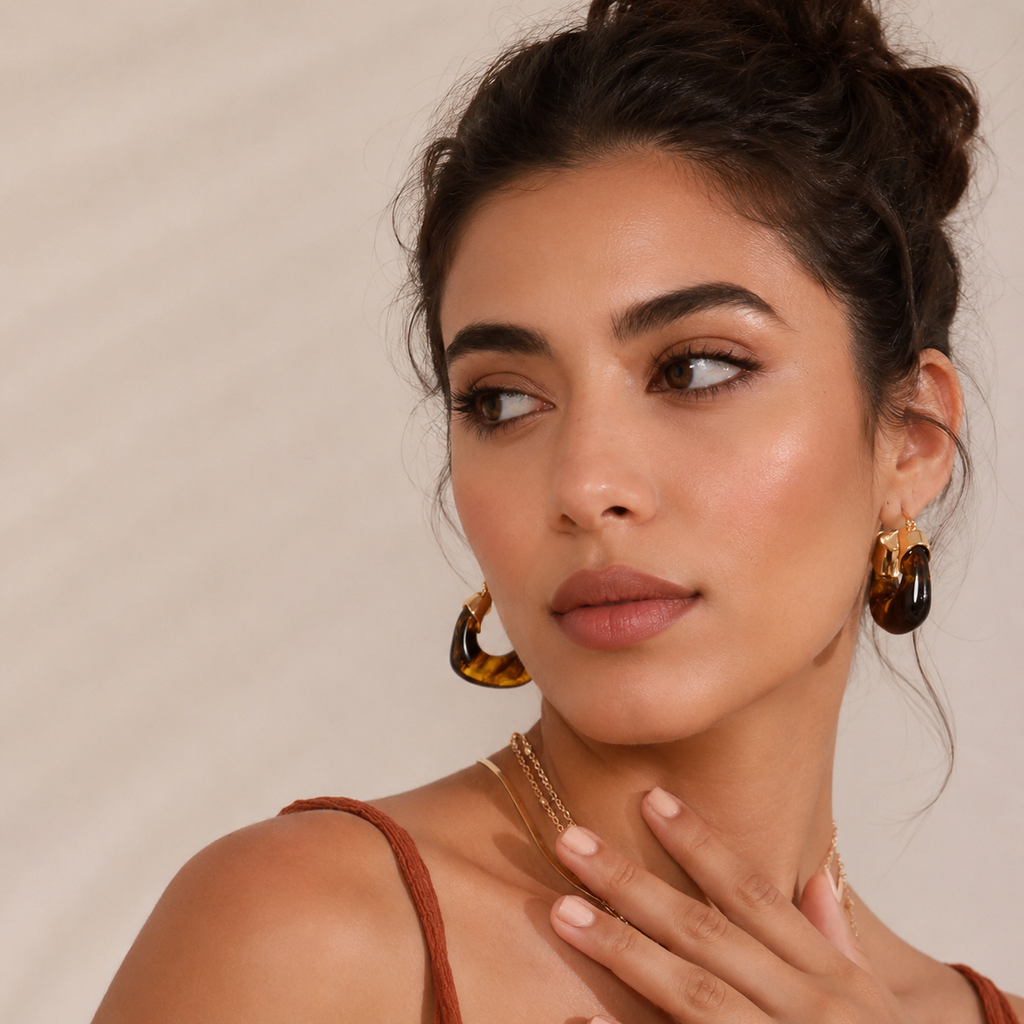Deep Brown & Gold Statement Hoop Earrings for Women – Modern Fashion Jewellery