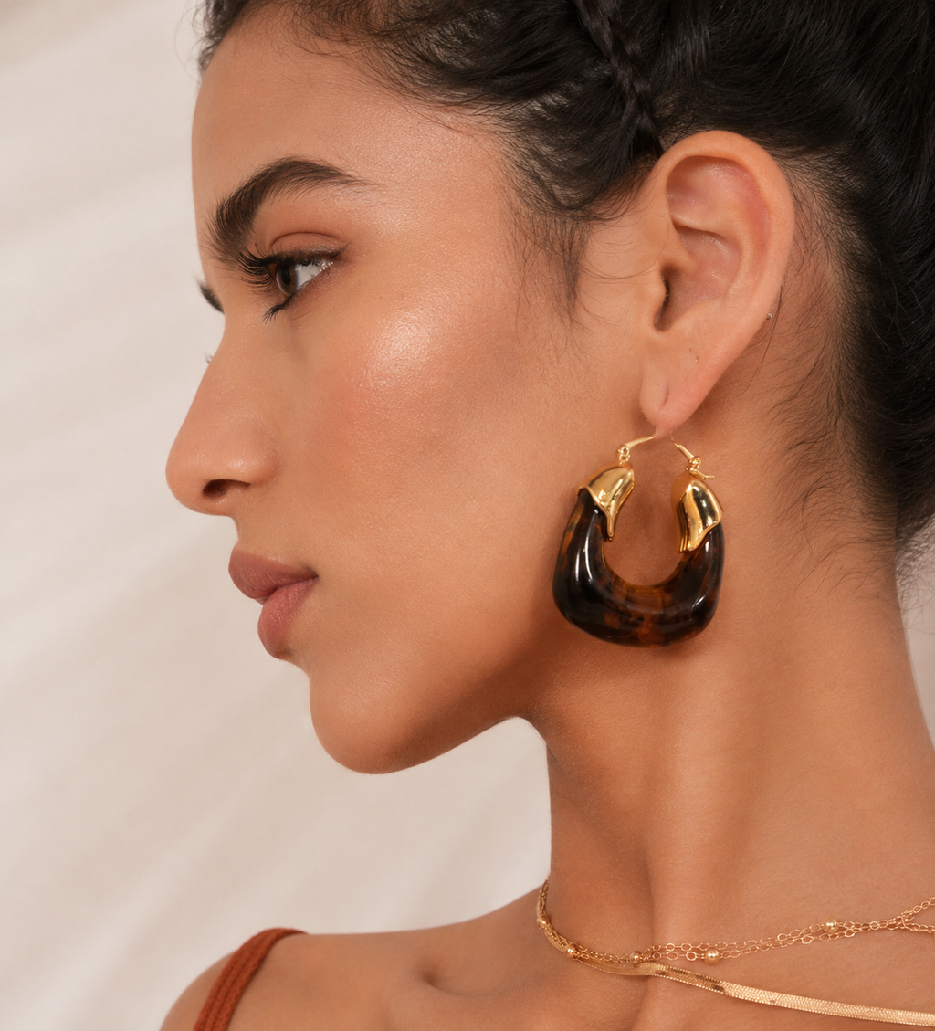 Deep Brown & Gold Statement Hoop Earrings for Women – Modern Fashion Jewellery