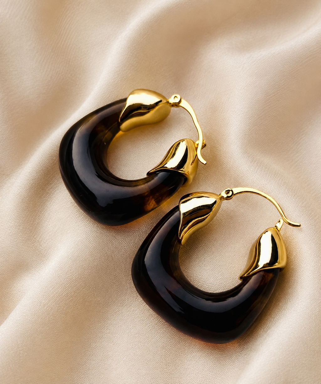 Deep Brown & Gold Statement Hoop Earrings for Women – Modern Fashion Jewellery