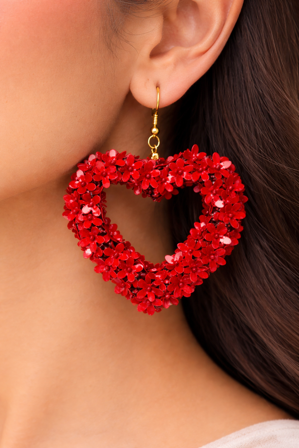 Crimson Floral Heart Hoops