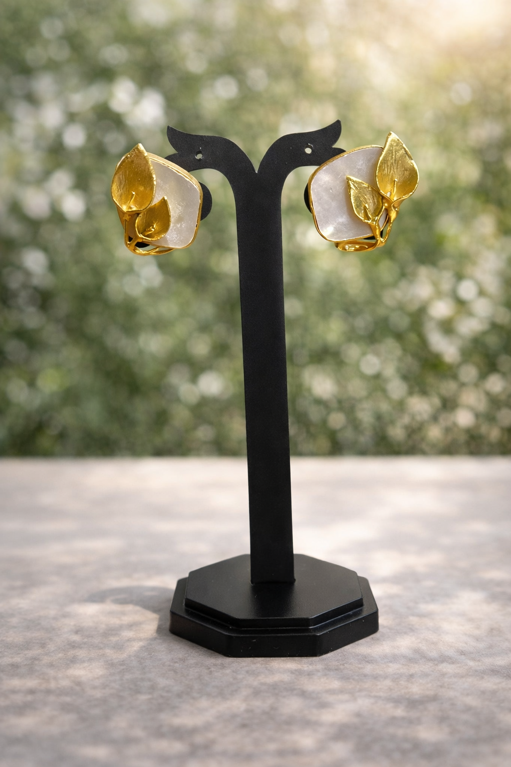Golden Leaf Pearl Statement Stud Earrings