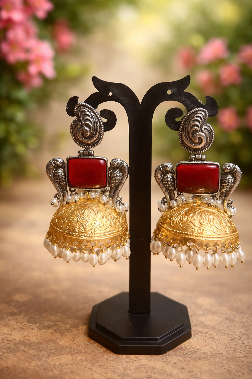 Rangriti Stone Antique Gold Jhumka Earrings