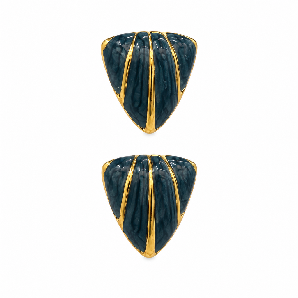 Teal Shell Stud Earrings with Gold Accents