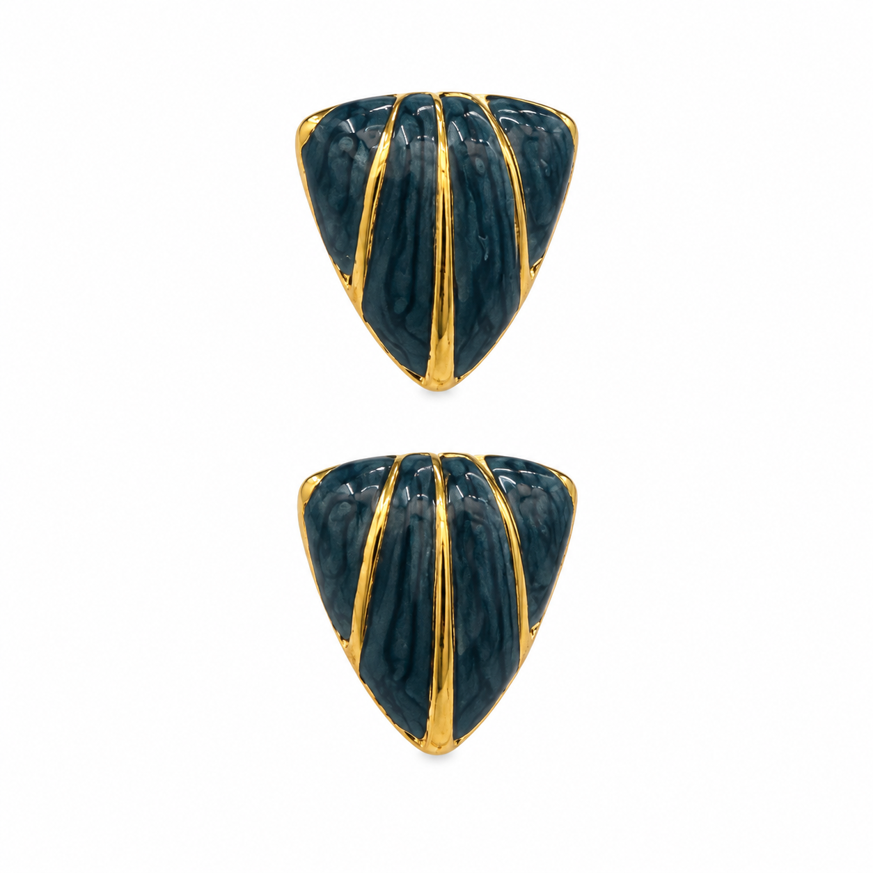 Teal Shell Stud Earrings with Gold Accents