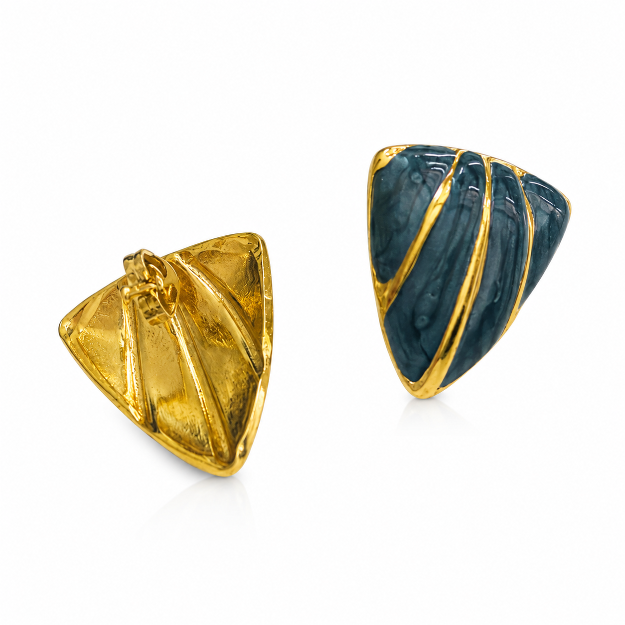 Teal Shell Stud Earrings with Gold Accents