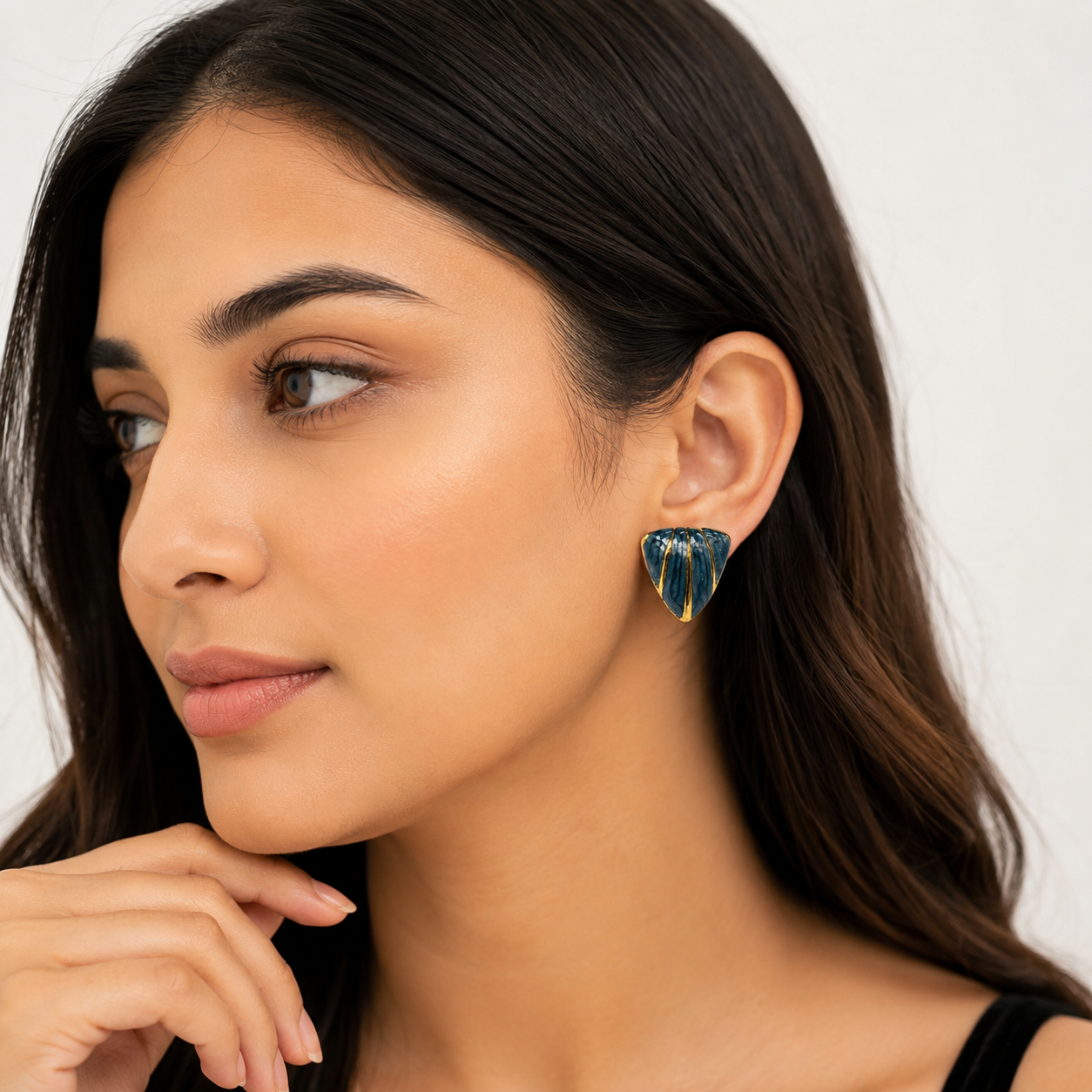 Teal Shell Stud Earrings with Gold Accents