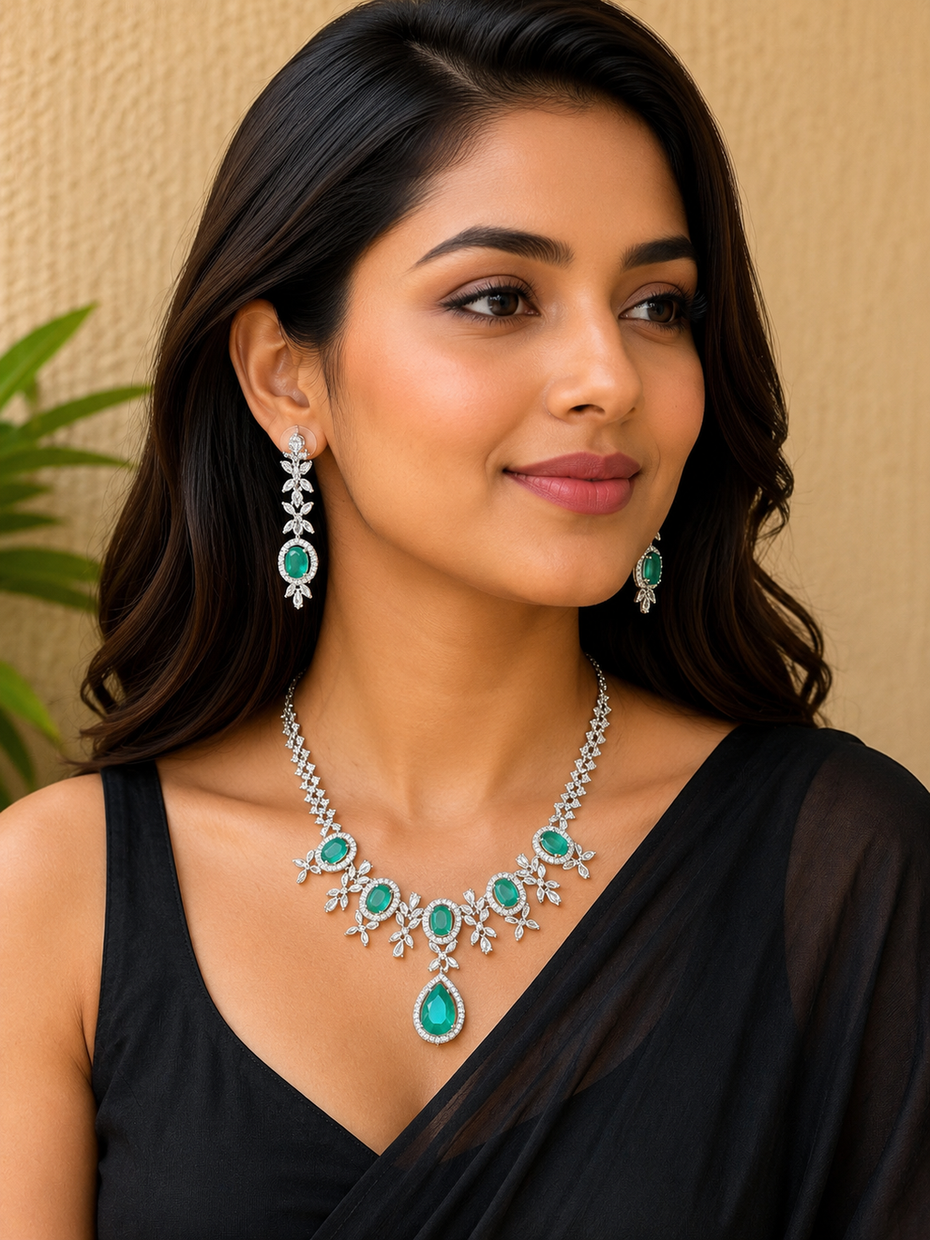 Emerald Blossom Statement Necklace Set