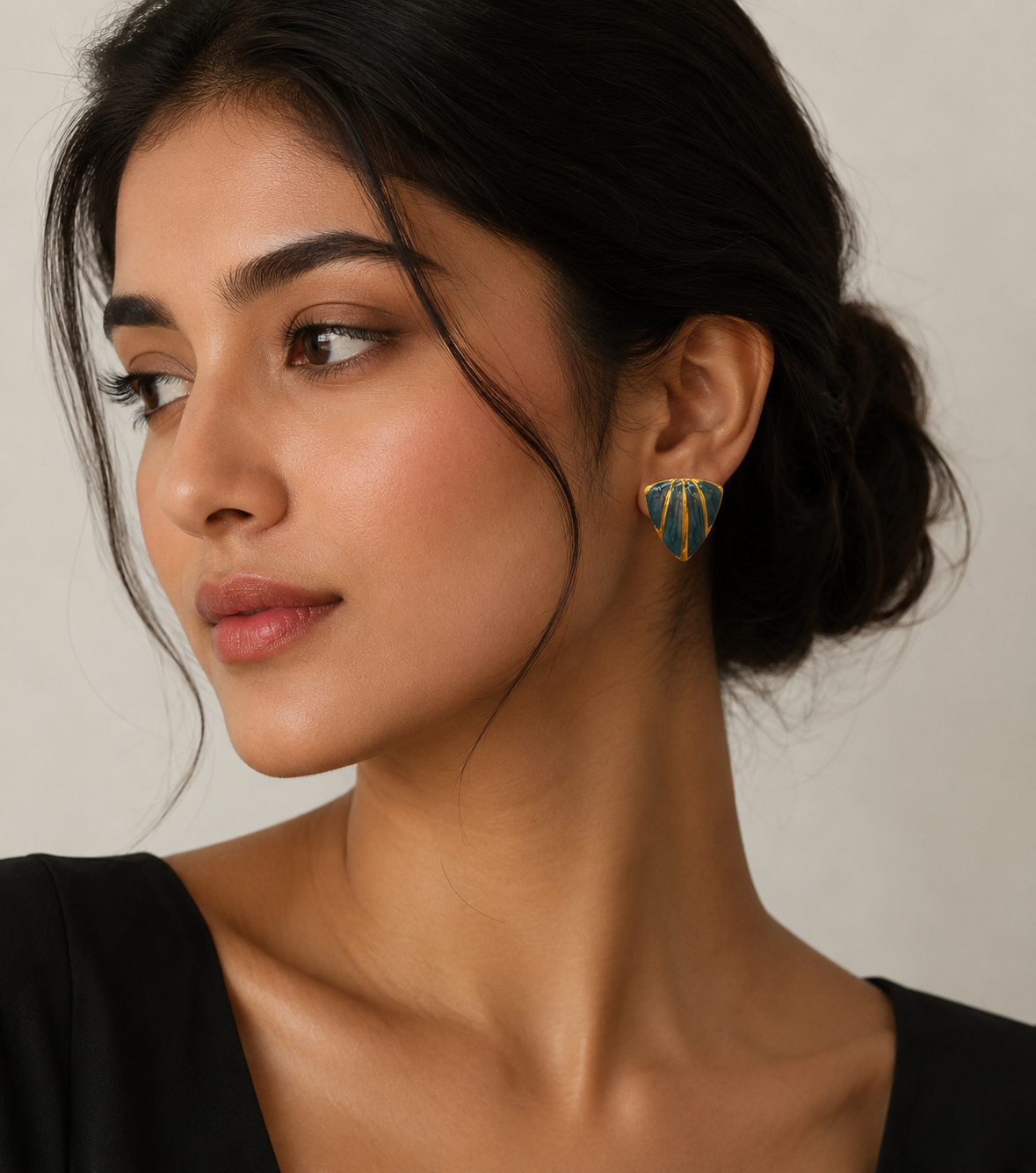 Teal Shell Stud Earrings with Gold Accents