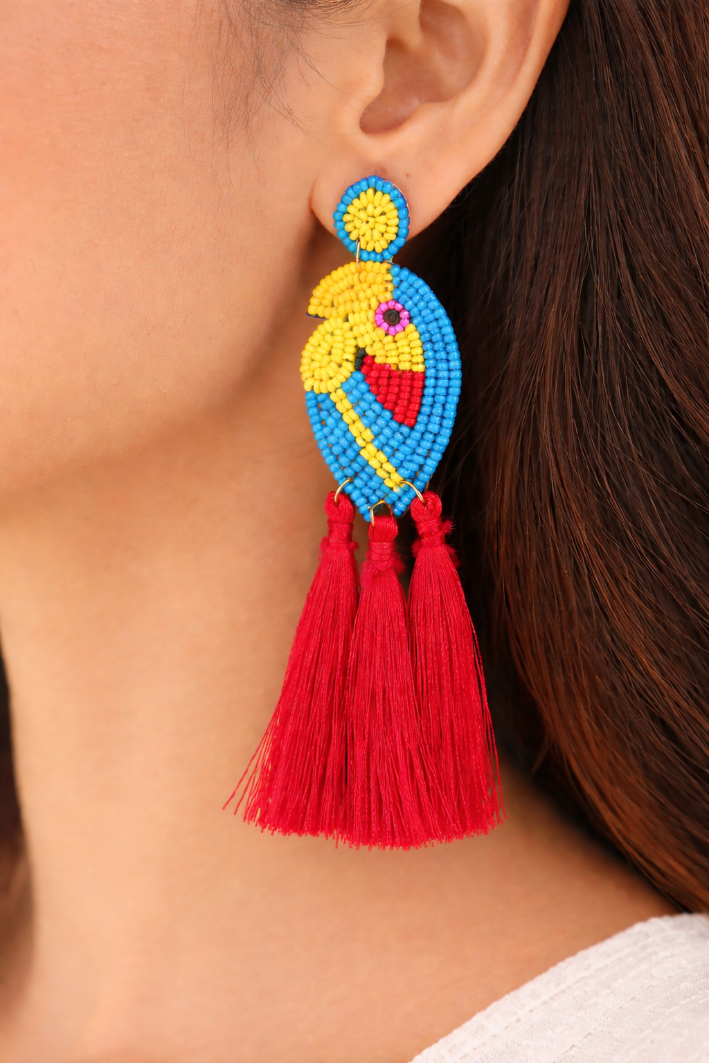 Beaded Parrot Tassel Earrings