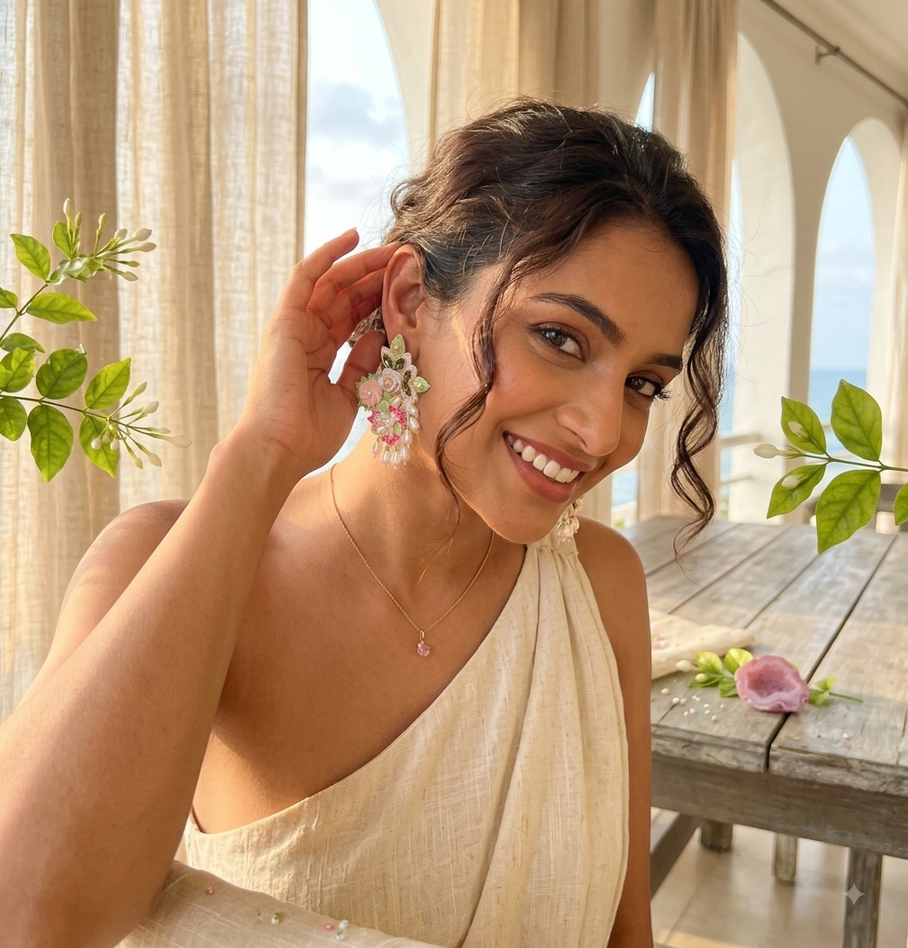 Designer handcrafted Floral Embroidered Statement Earrings
