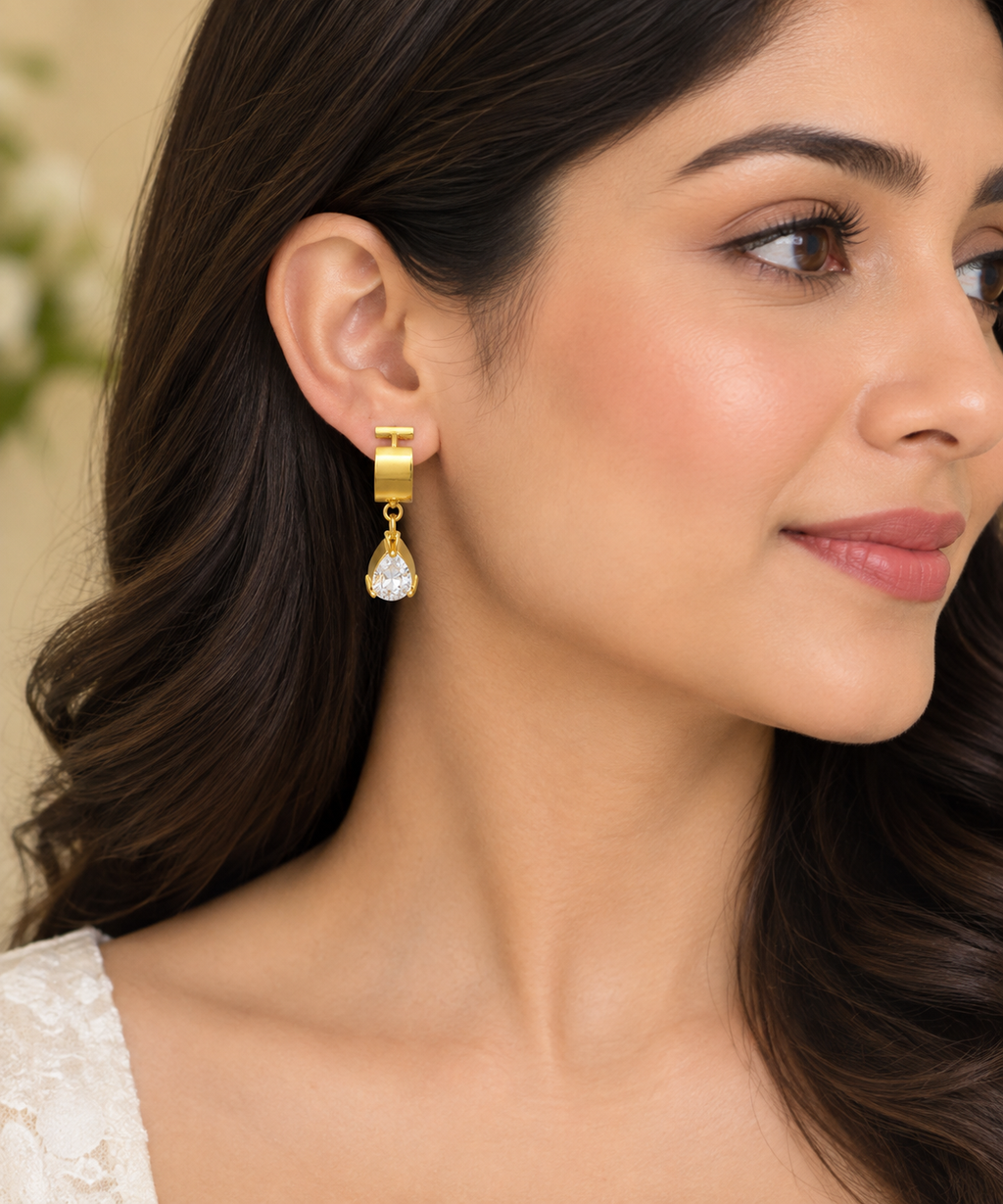 18K Gold Teardrop Crystal Huggie Earrings