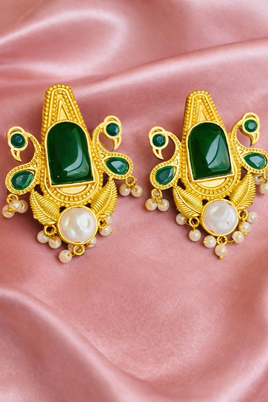 Royal Gold-Tone Pearl Drop Earrings