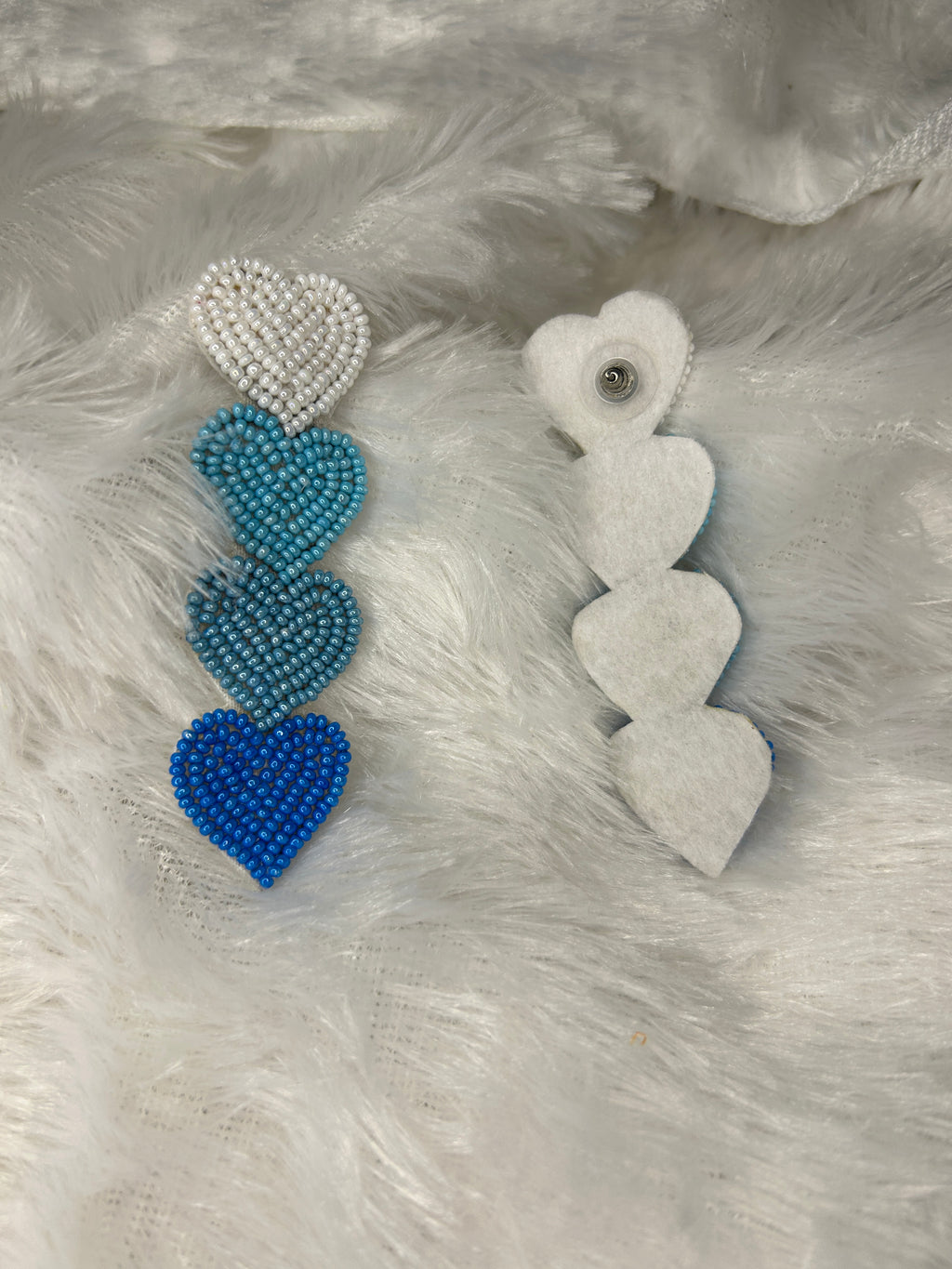 Light Blue Beaded Heart Cascade Earrings