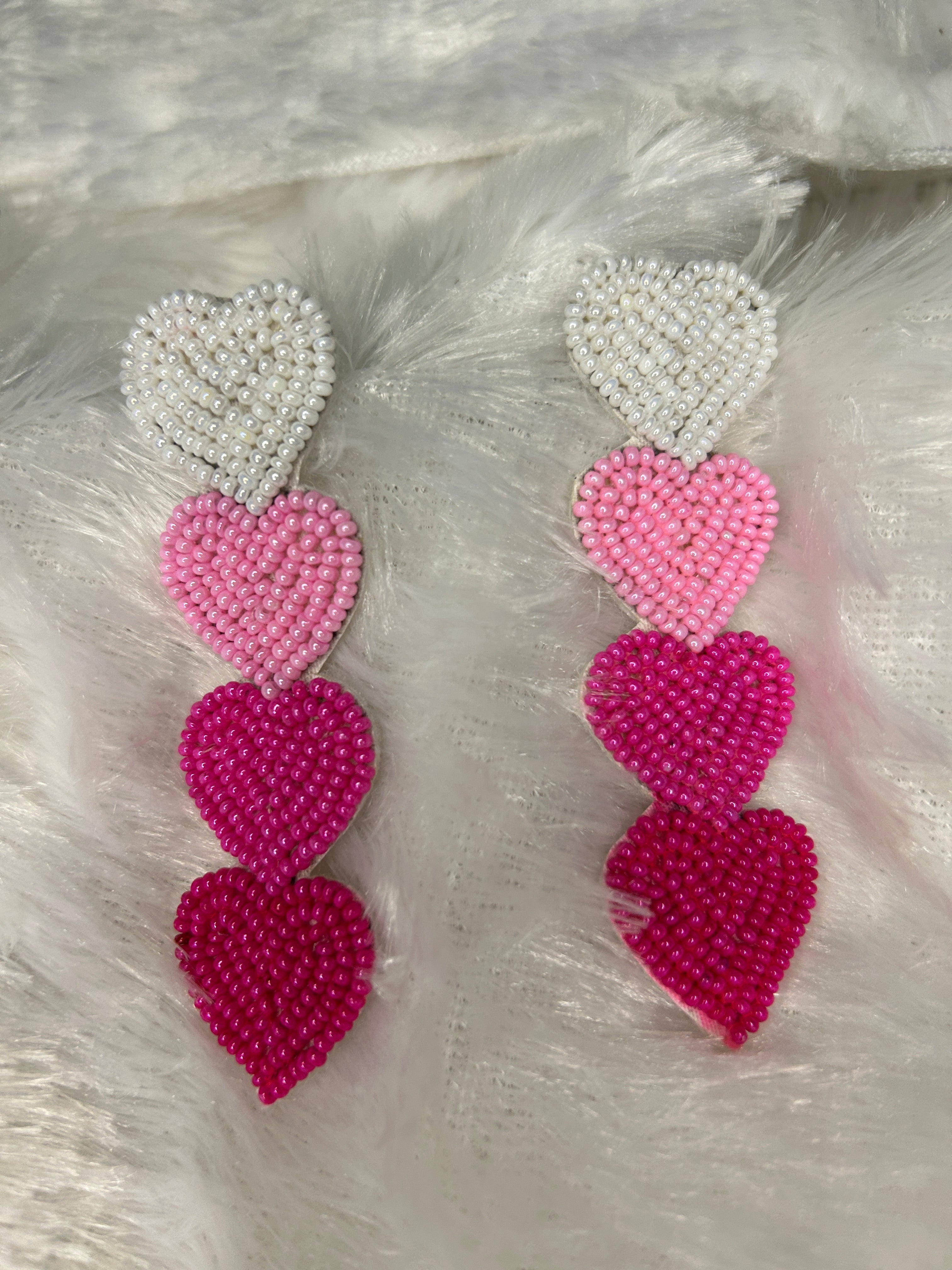 Beaded Gradient Heart Statement Earrings