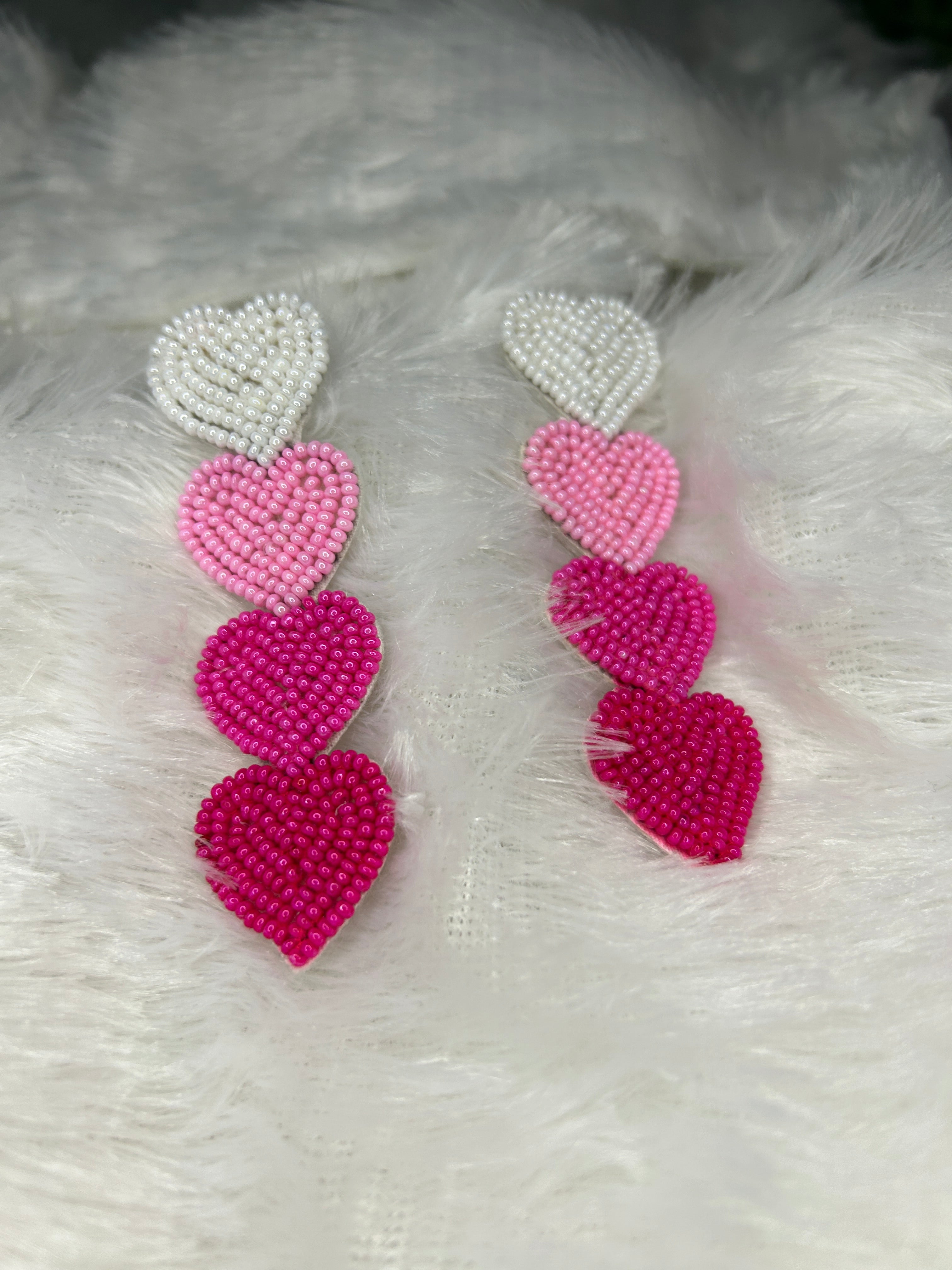 Beaded Gradient Heart Statement Earrings