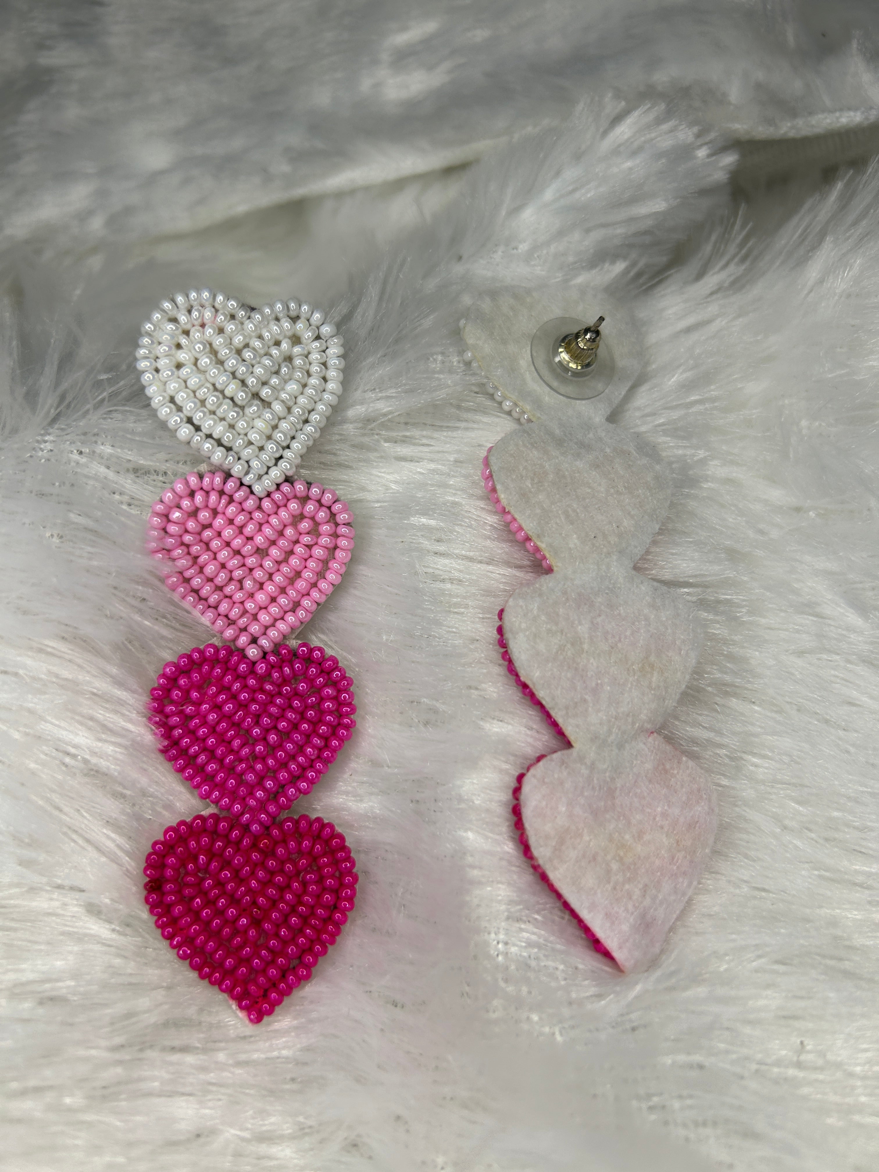 Beaded Gradient Heart Statement Earrings