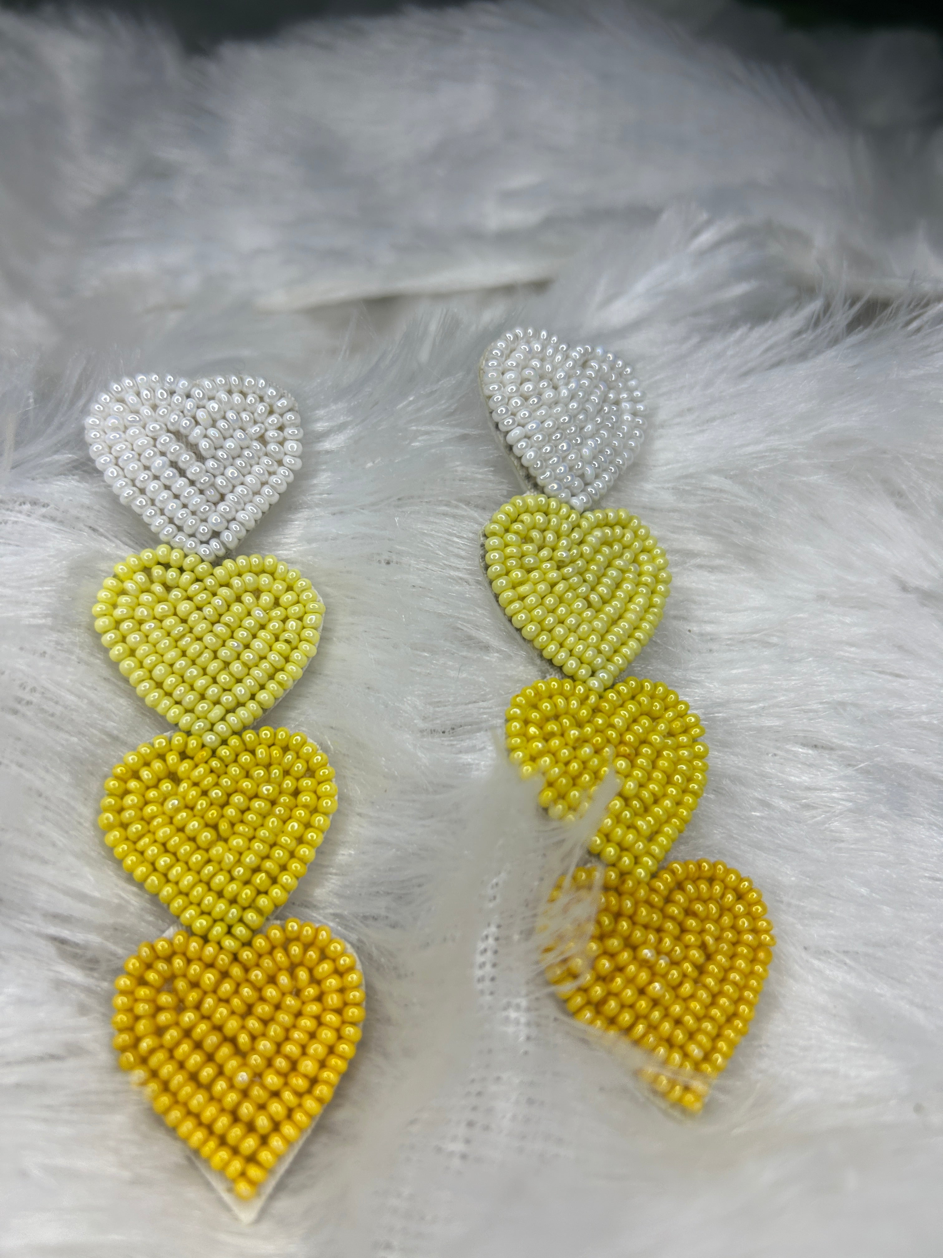 Lemon Ombre Heart Beaded Earrings