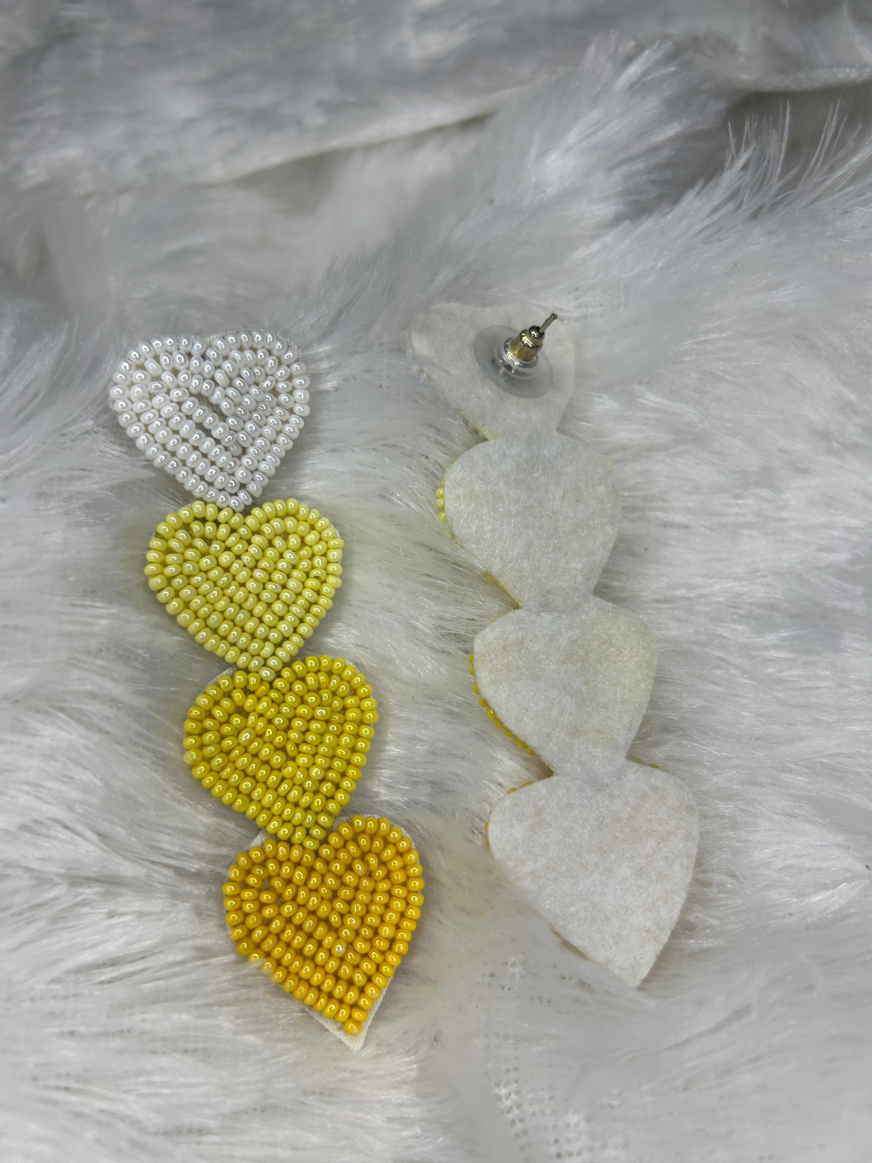 Lemon Ombre Heart Beaded Earrings