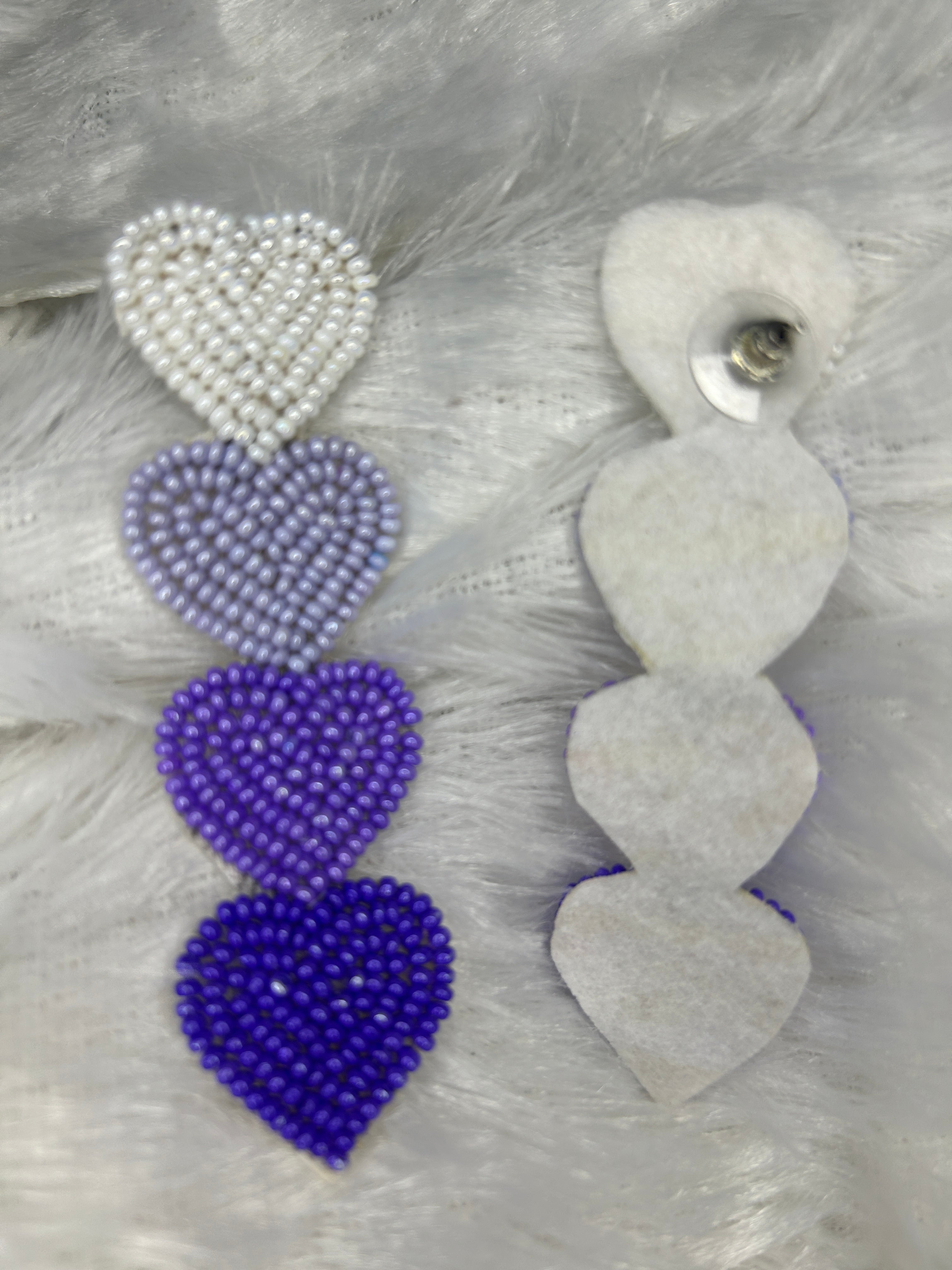 Purple Gradient Pearl Heart Statement Earrings