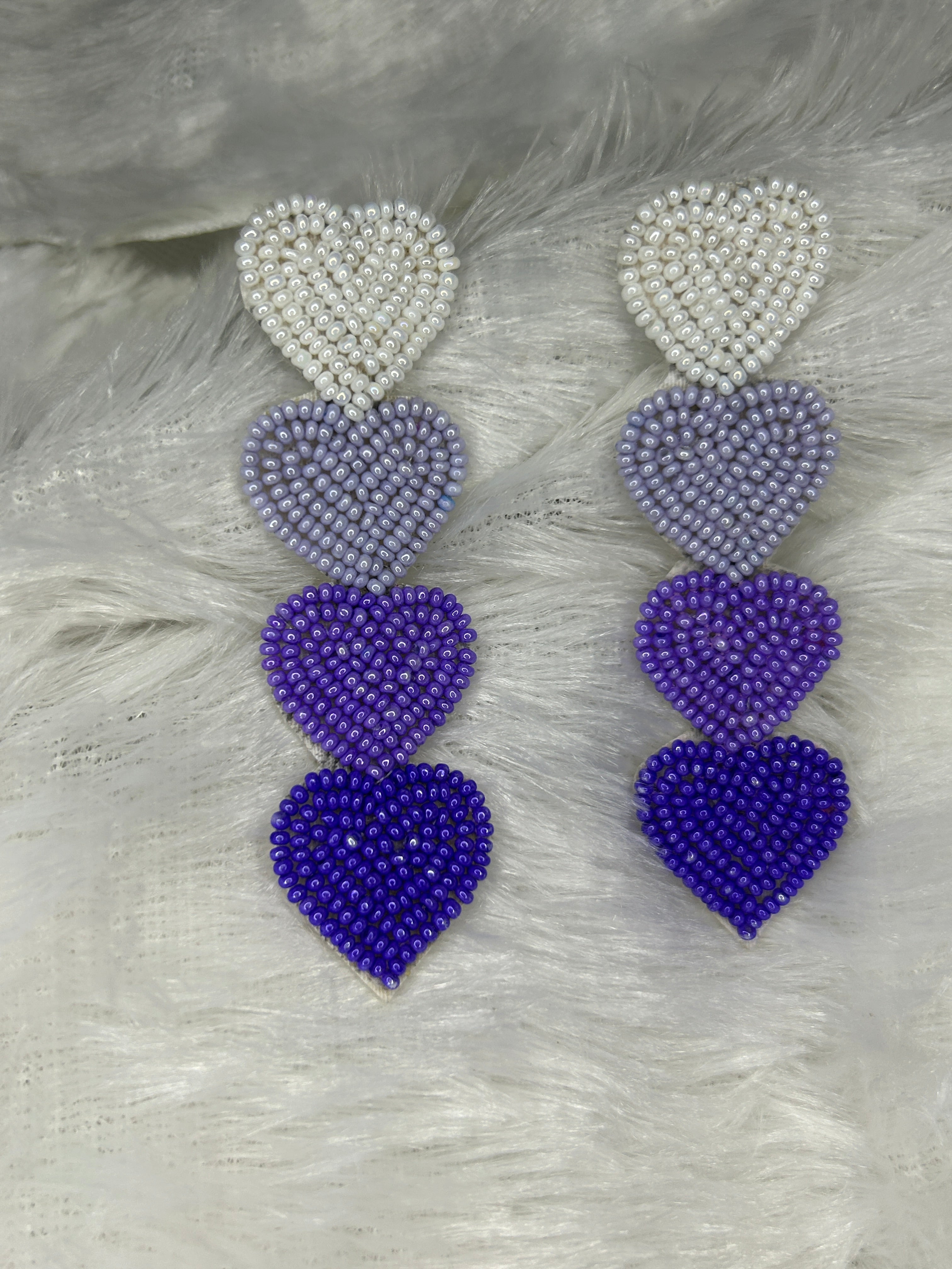 Purple Gradient Pearl Heart Statement Earrings