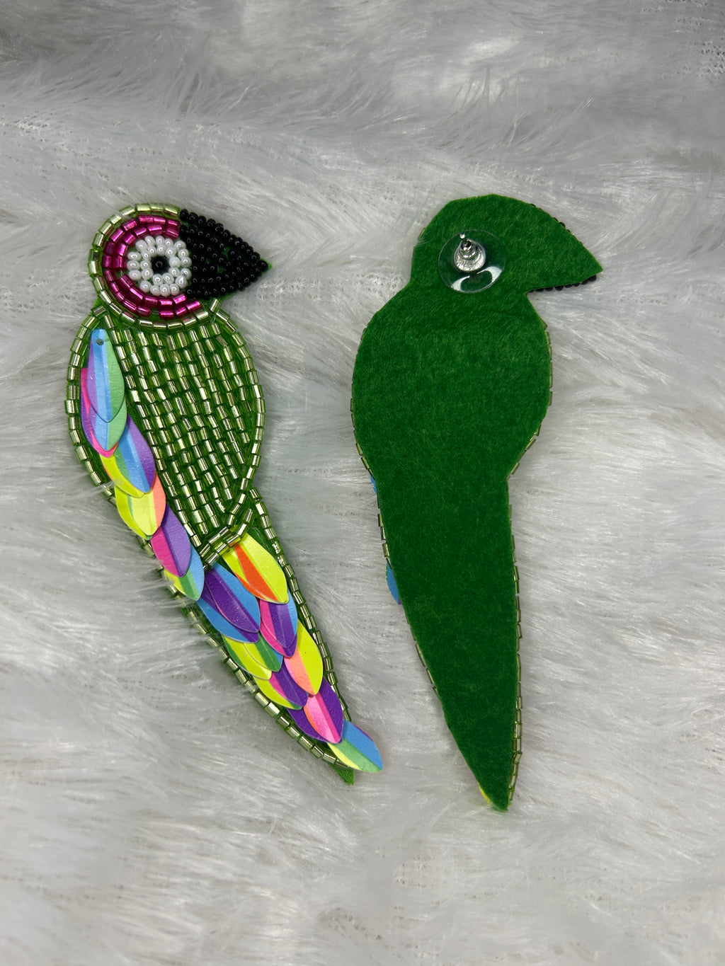 Beaded Parrot Statement Earrings