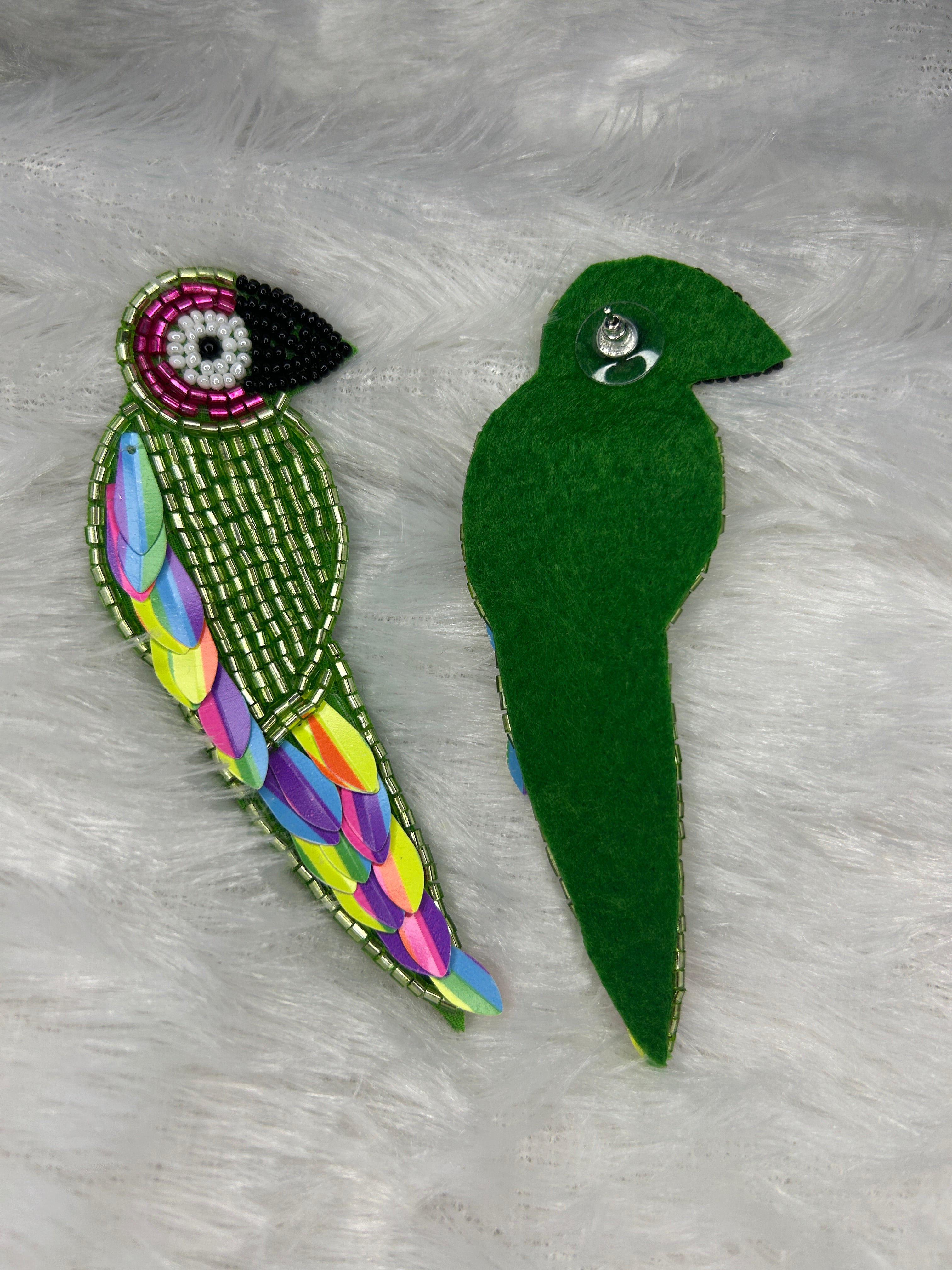 Beaded Parrot Statement Earrings