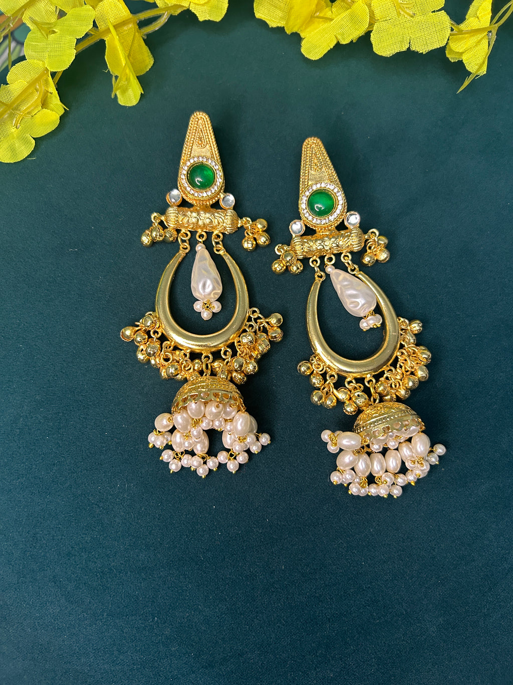 Emerald Mughal Dangler Jhumka Earrings