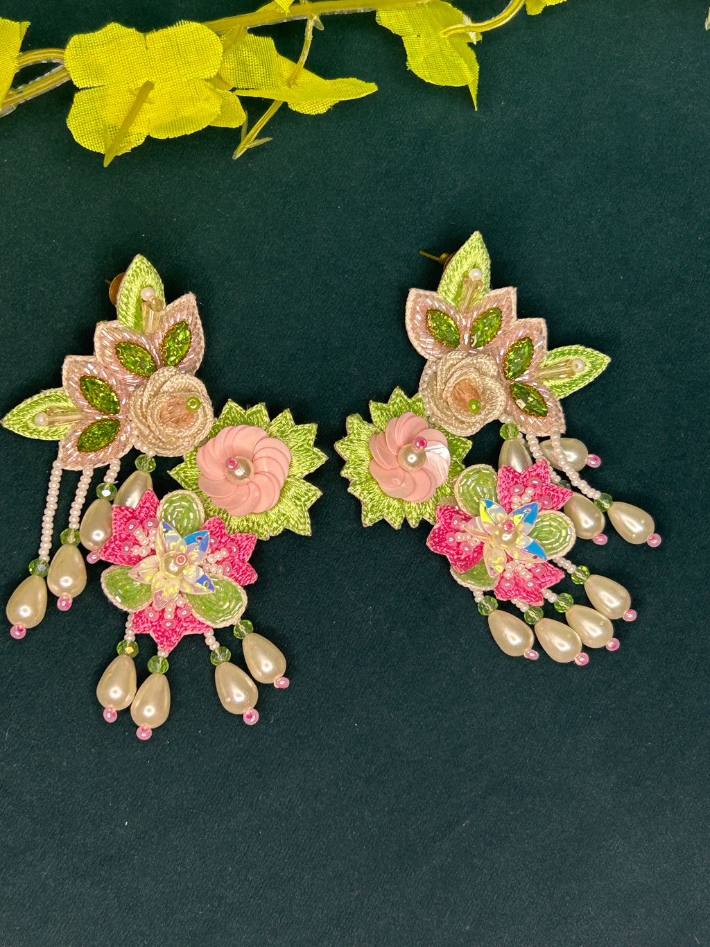 Designer handcrafted Floral Embroidered Statement Earrings