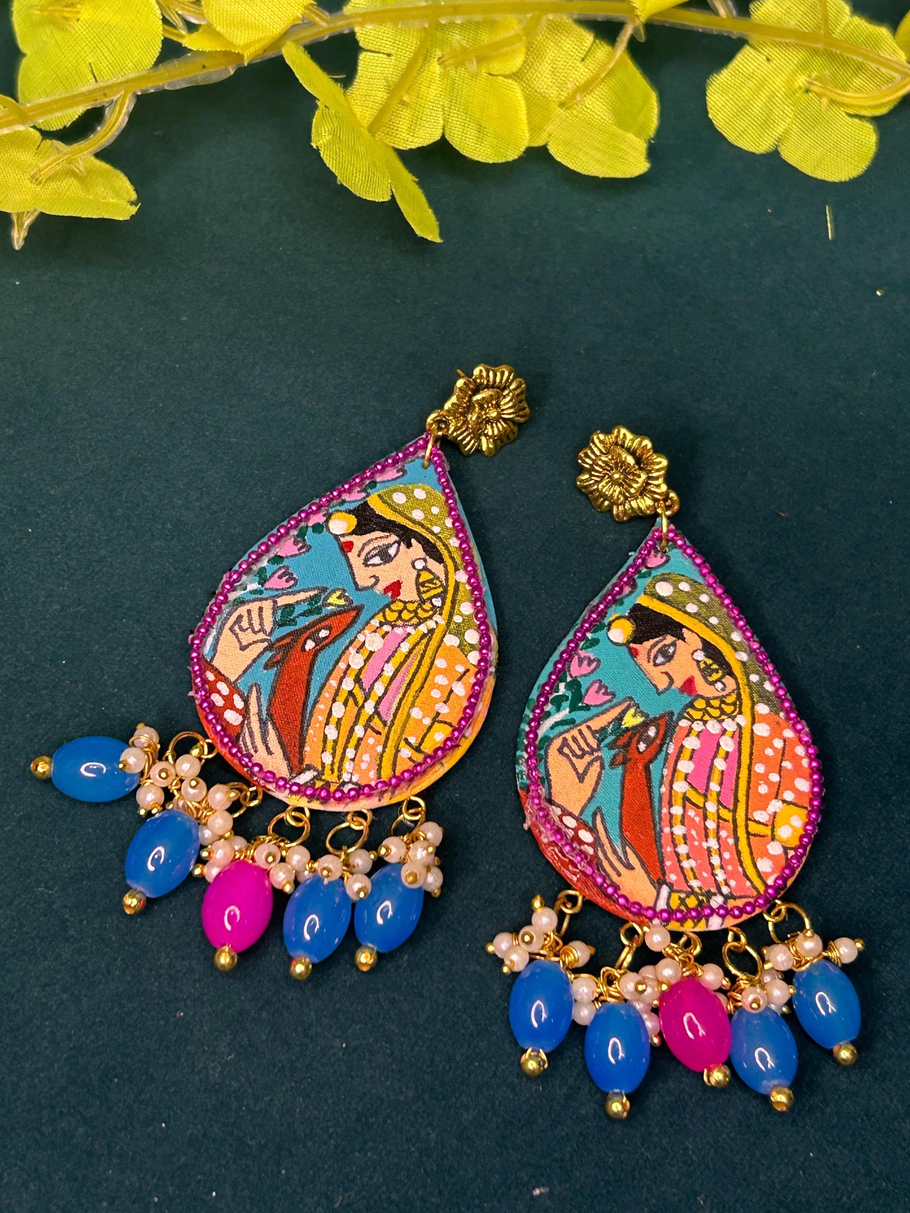 Hand painted Rajasthani Miniature Teardrop Earrings