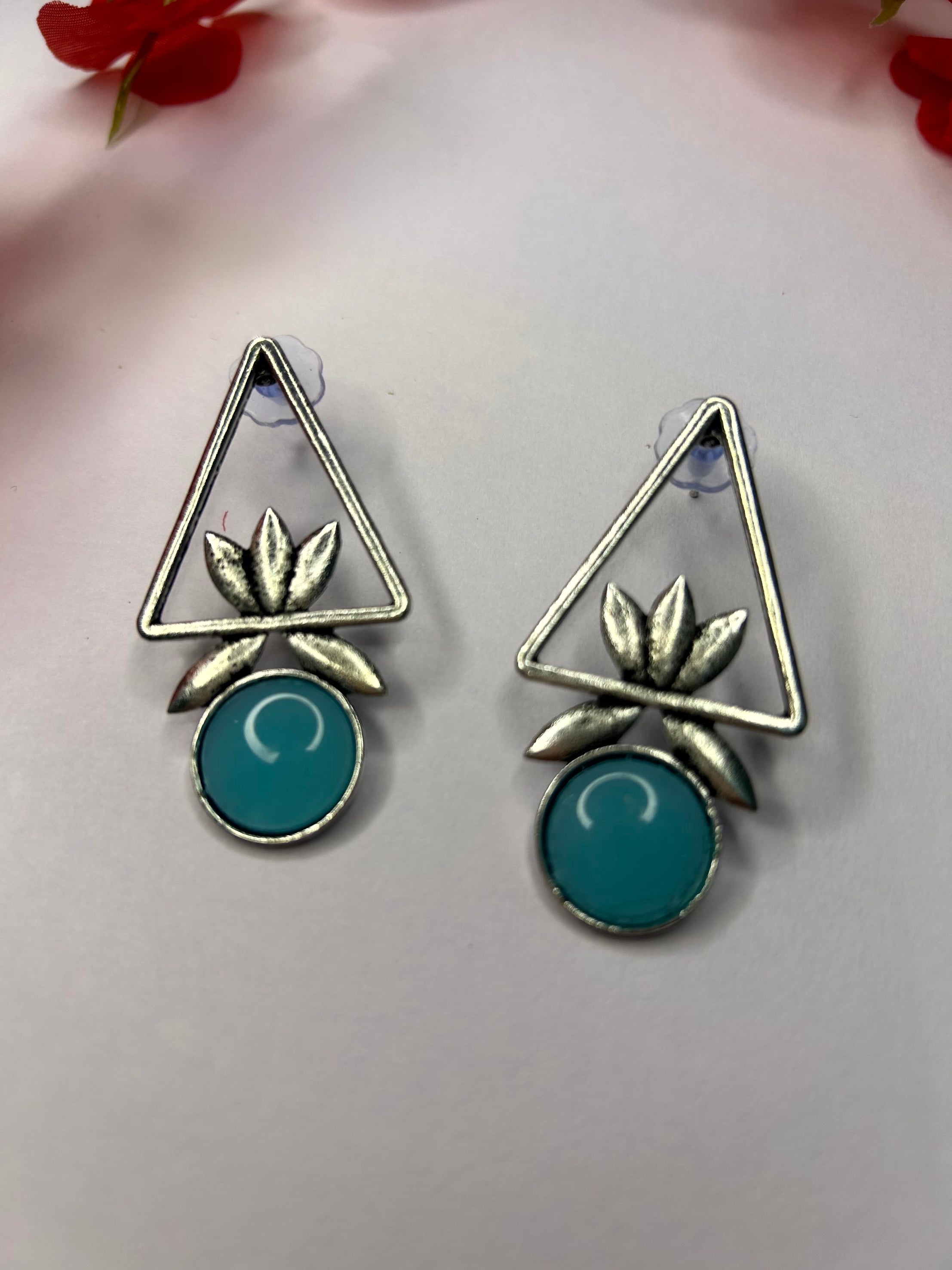 Geometric Lotus Blue Statement Earrings