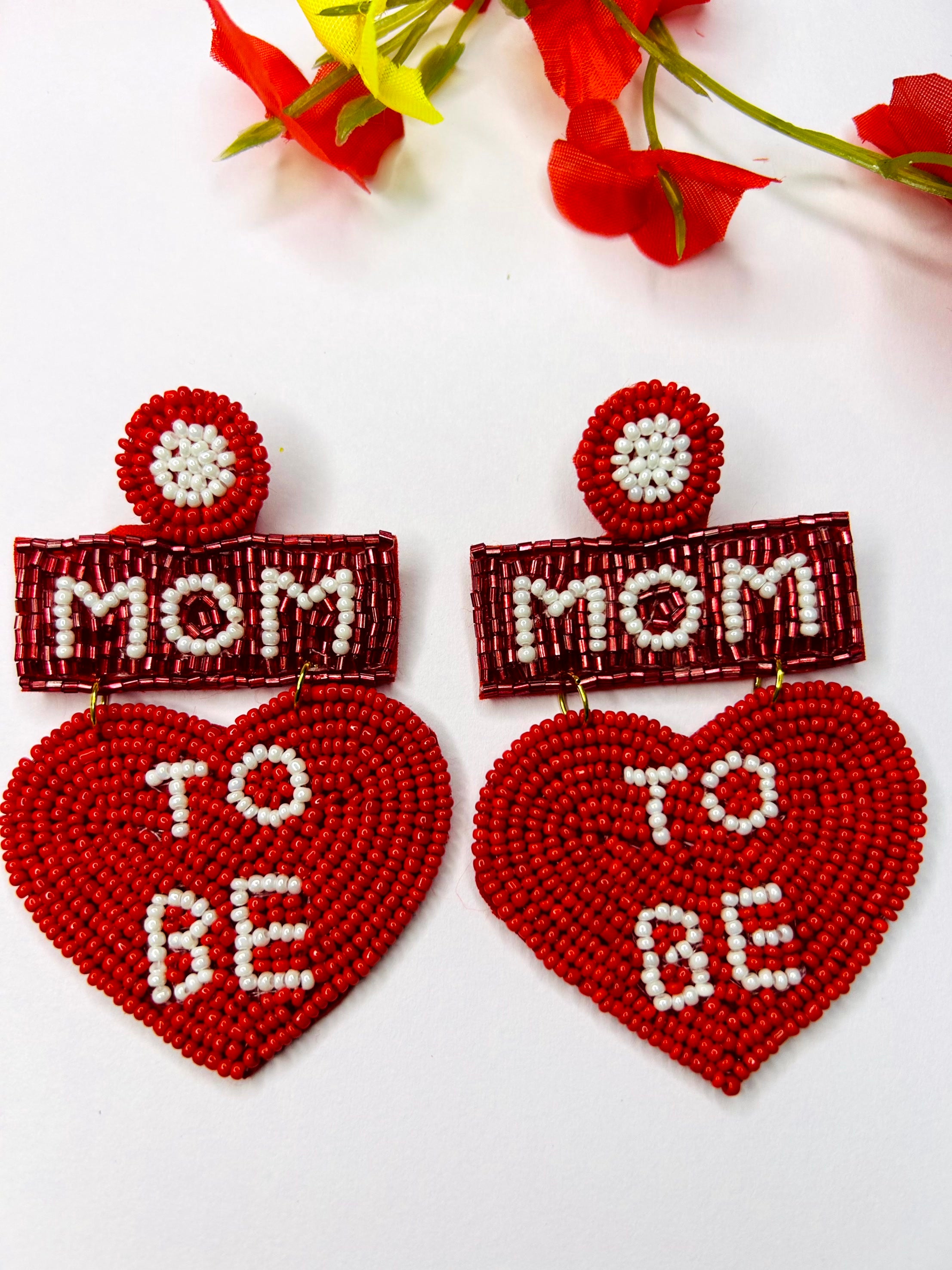 Mom-To-Be Beaded Statement Earrings (Red)