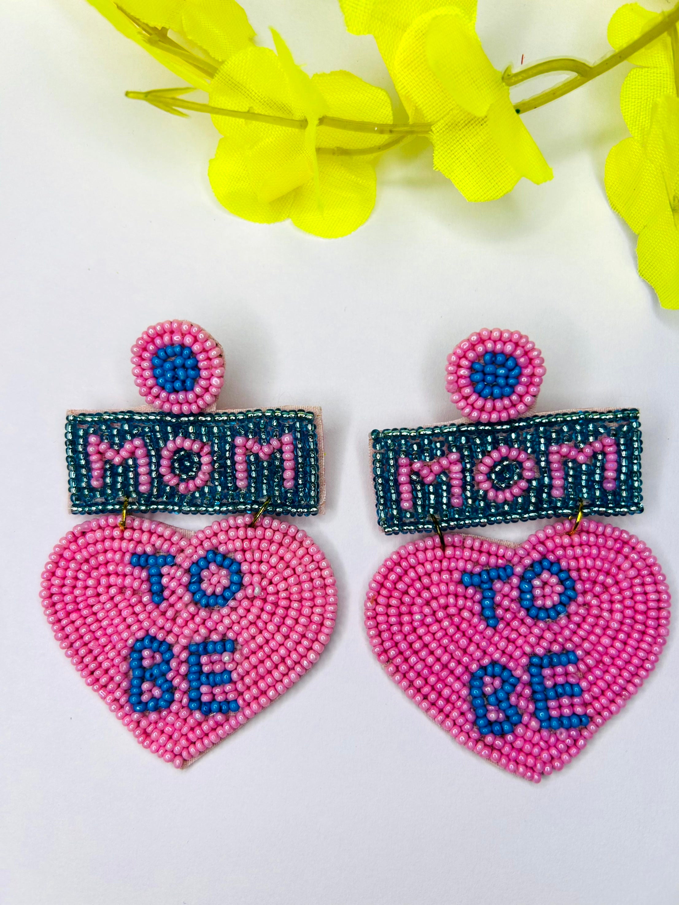 Mom To Be Beaded Earrings (Pink)
