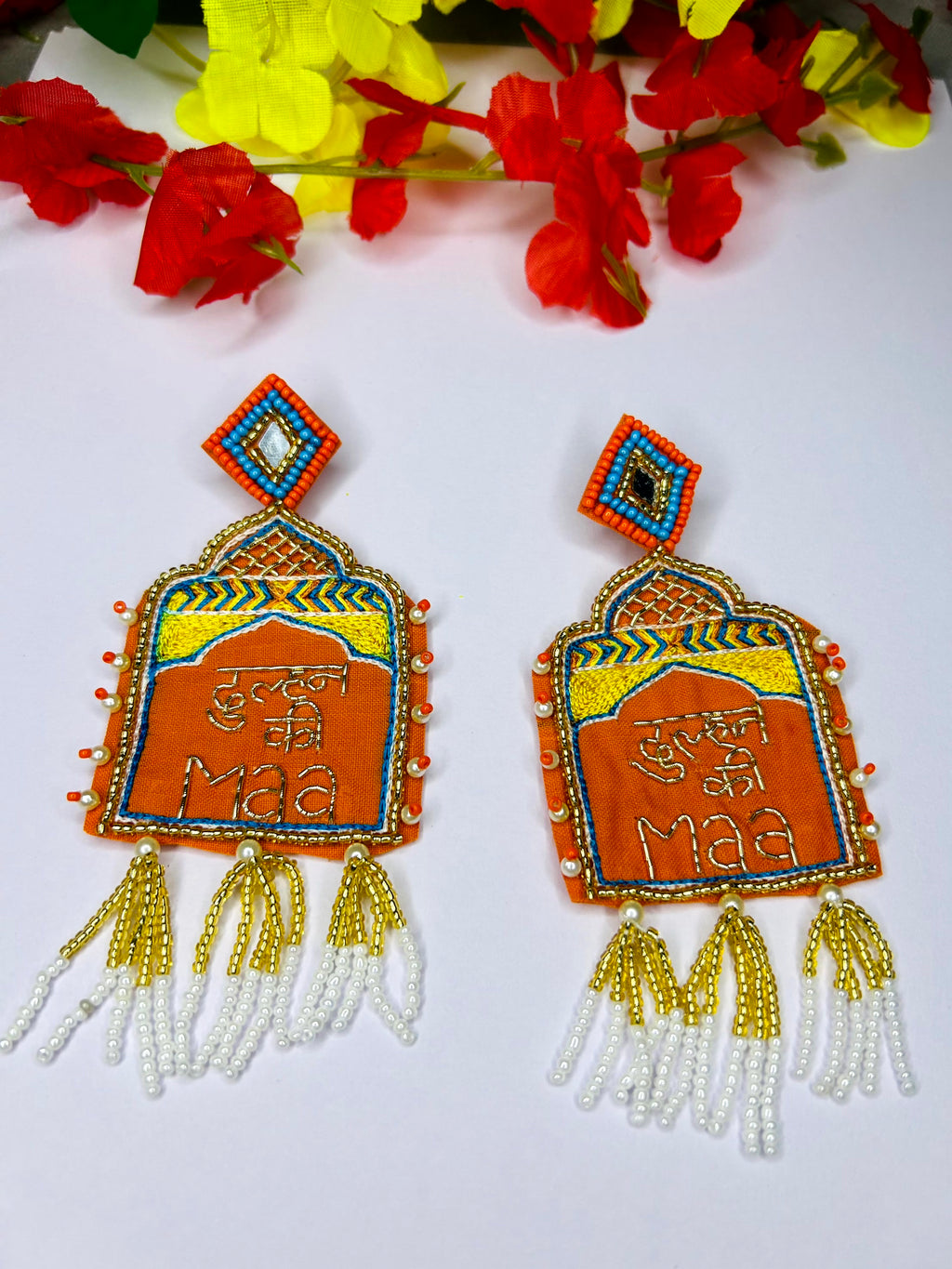 Hand-embroidered "Dulhan Ki Maa" Statement Earrings