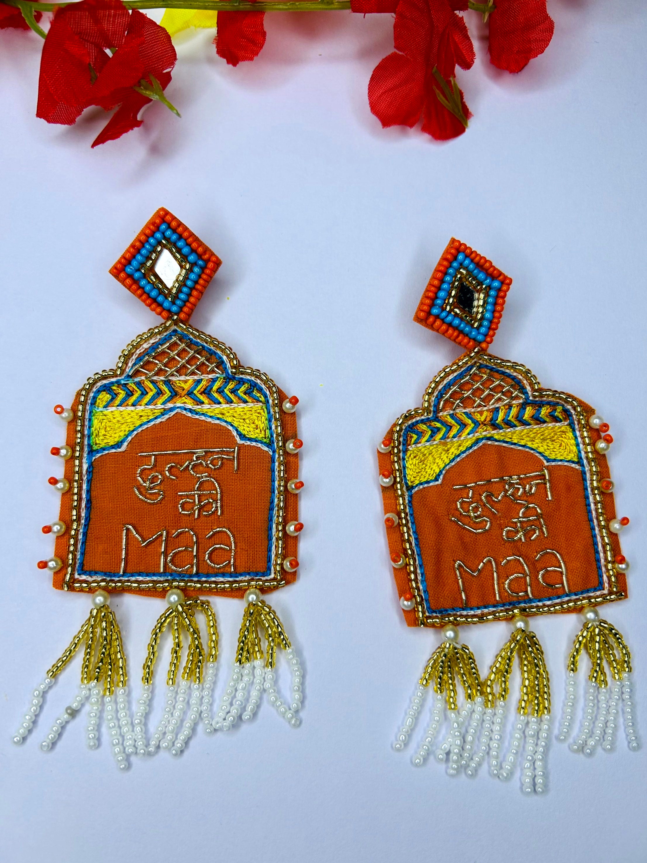 Hand-embroidered "Dulhan Ki Maa" Statement Earrings