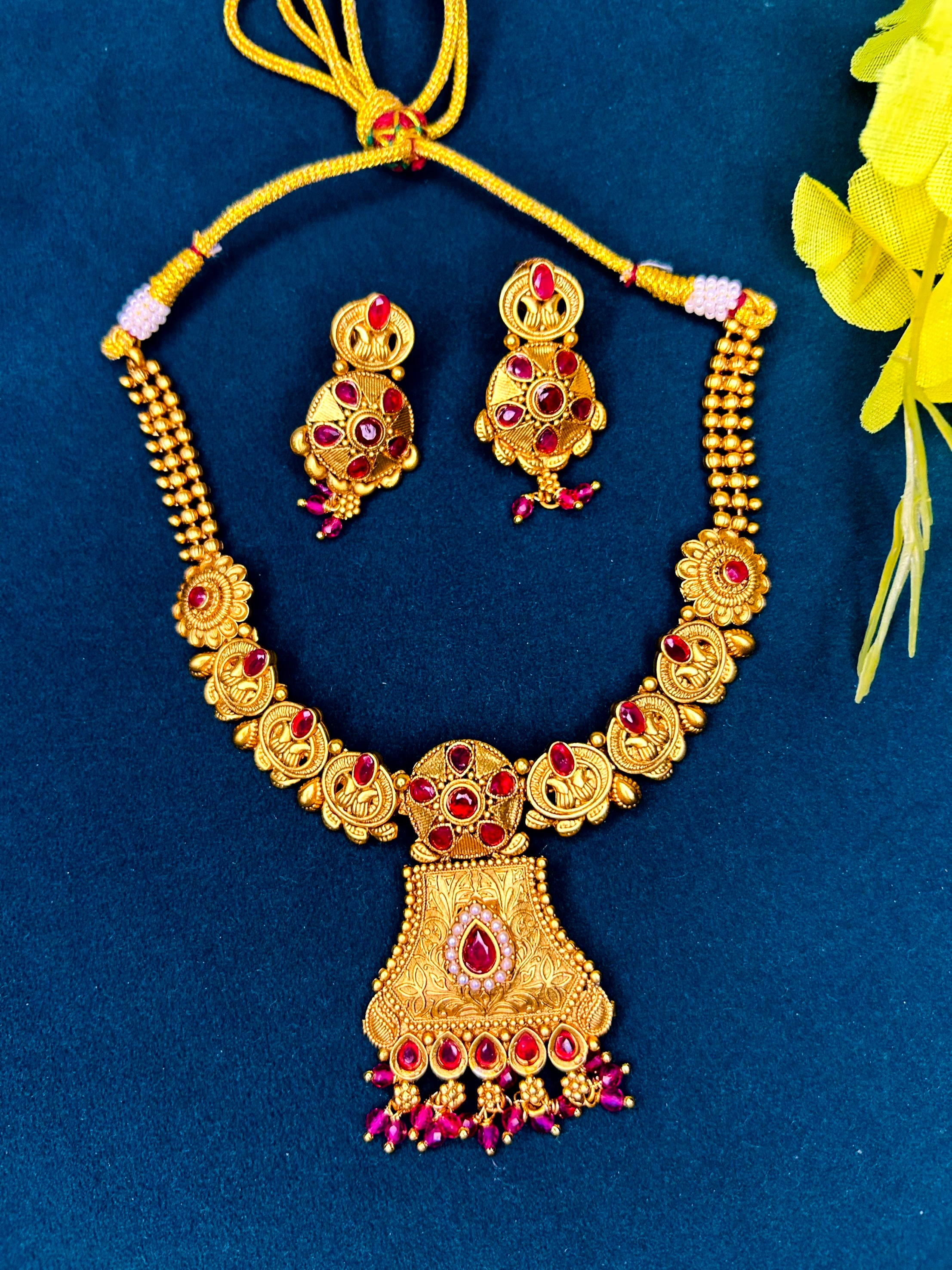 Ruby Royale Temple Pendant Necklace