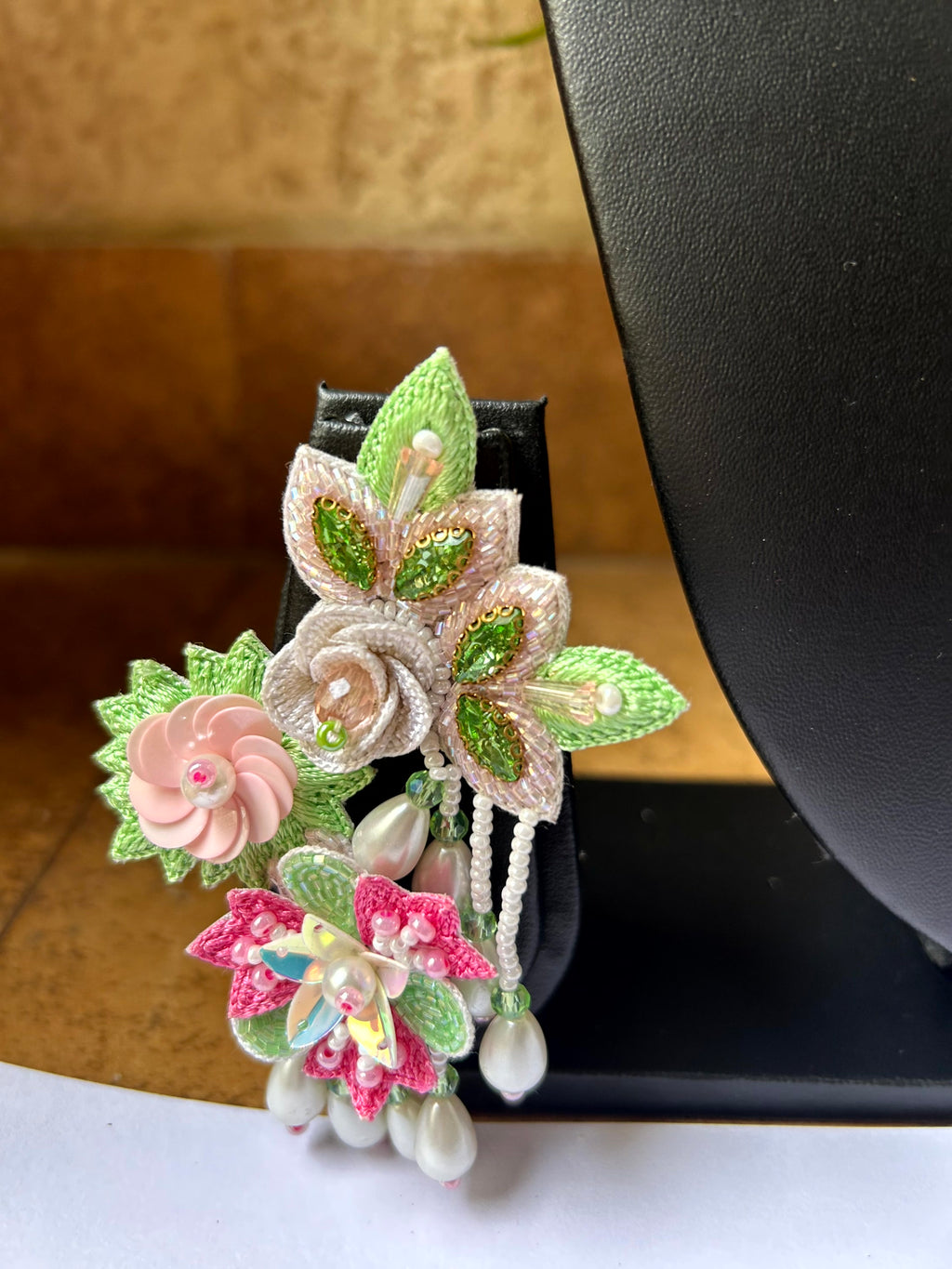 Designer handcrafted Floral Embroidered Statement Earrings