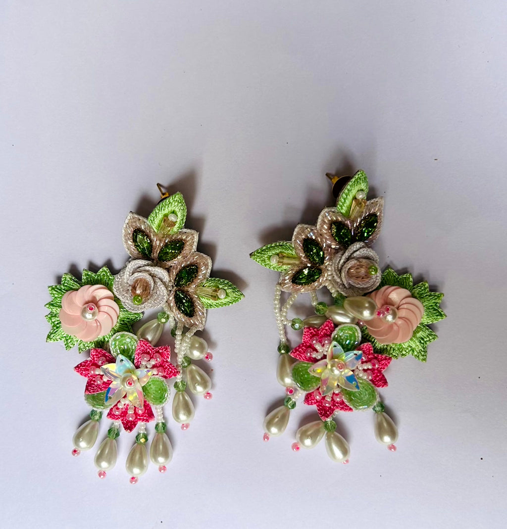 Designer handcrafted Floral Embroidered Statement Earrings
