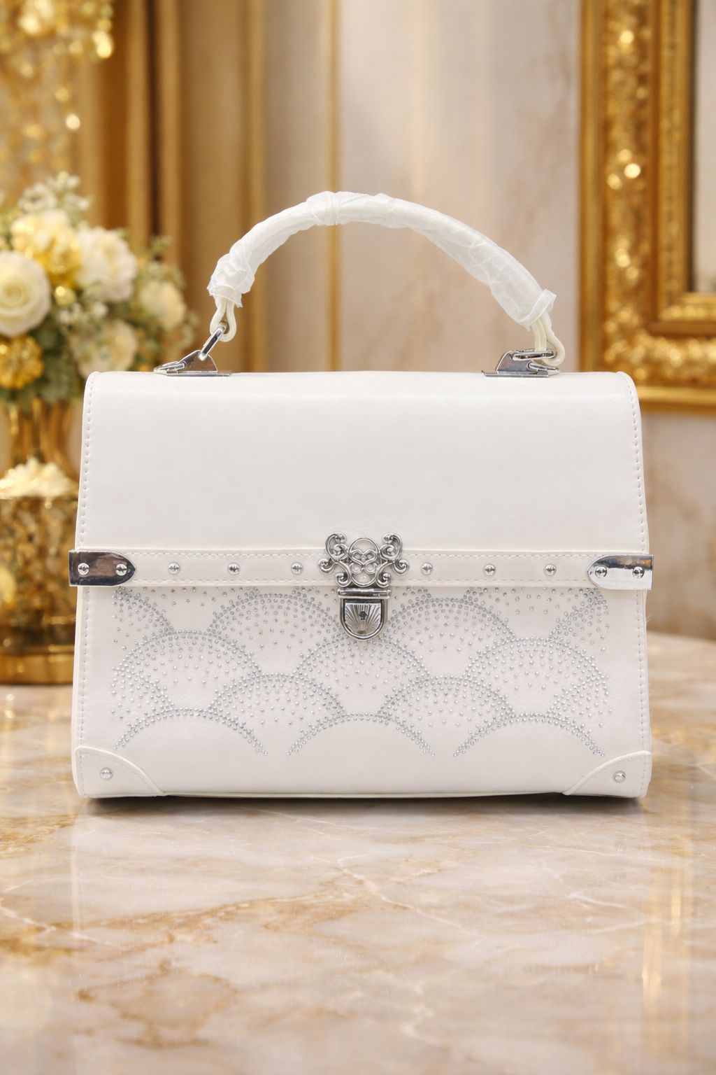 Ivory Luxe Crystal Top-Handle Bag