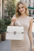 Ivory Luxe Crystal Top-Handle Bag