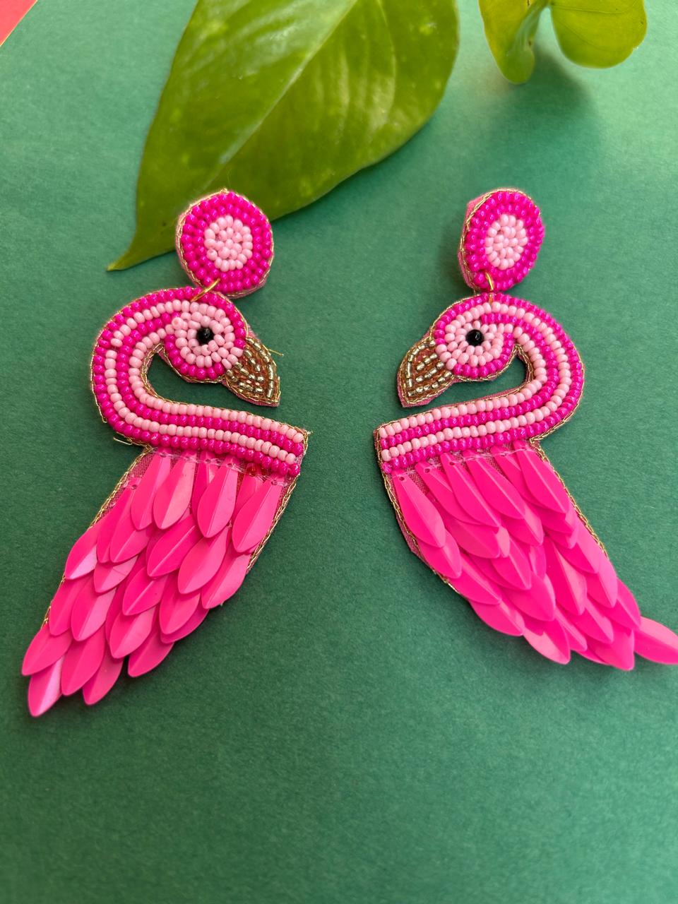 Pink Flamingo Beaded Earrings