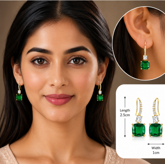 Emerald Green Cushion-Cut Drop Earrings