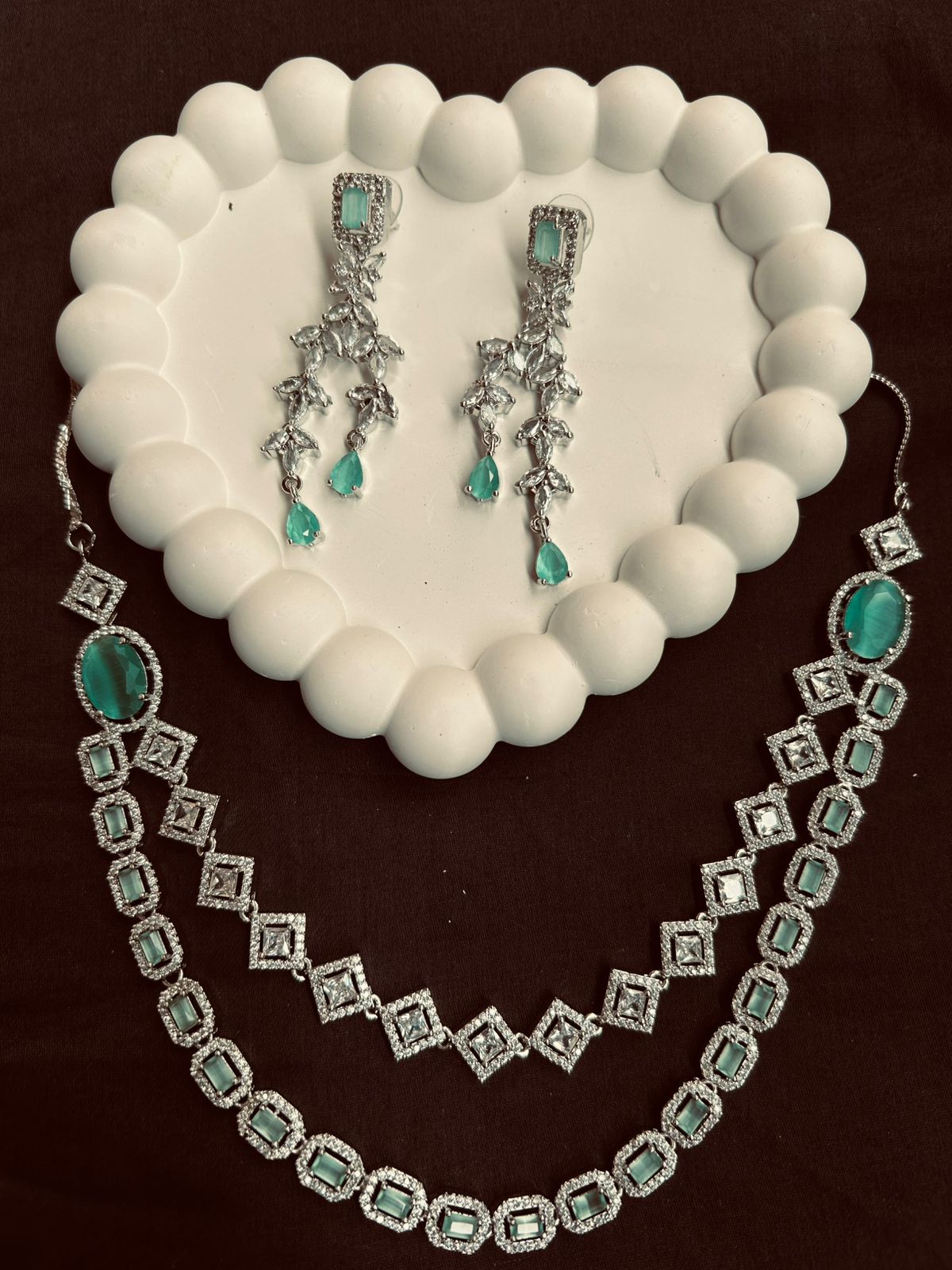 Emerald Blossom Pastel Green Statement Necklace Set